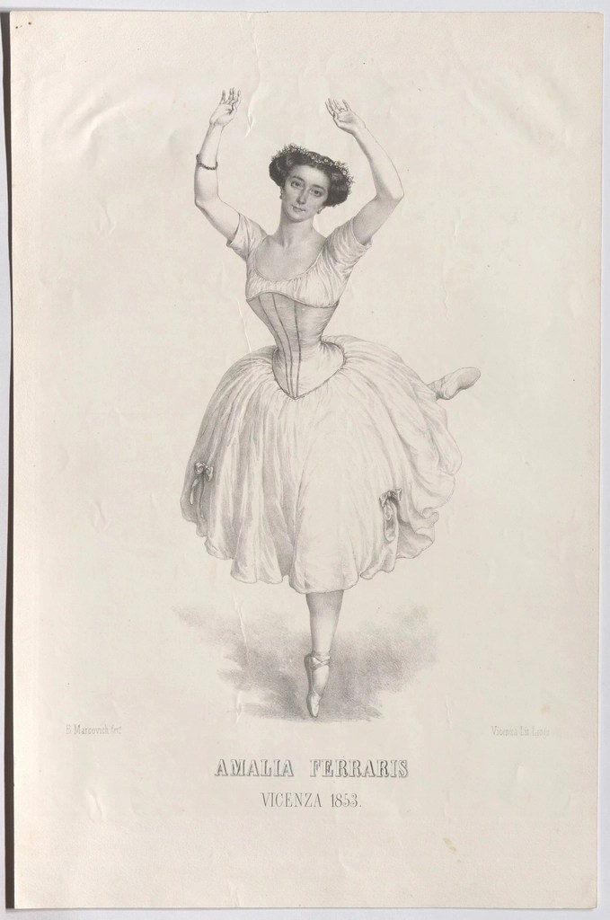 Ünlü İtalyan Balerin Amalia Ferraris 1853 Antika Balet Portre Litografisi