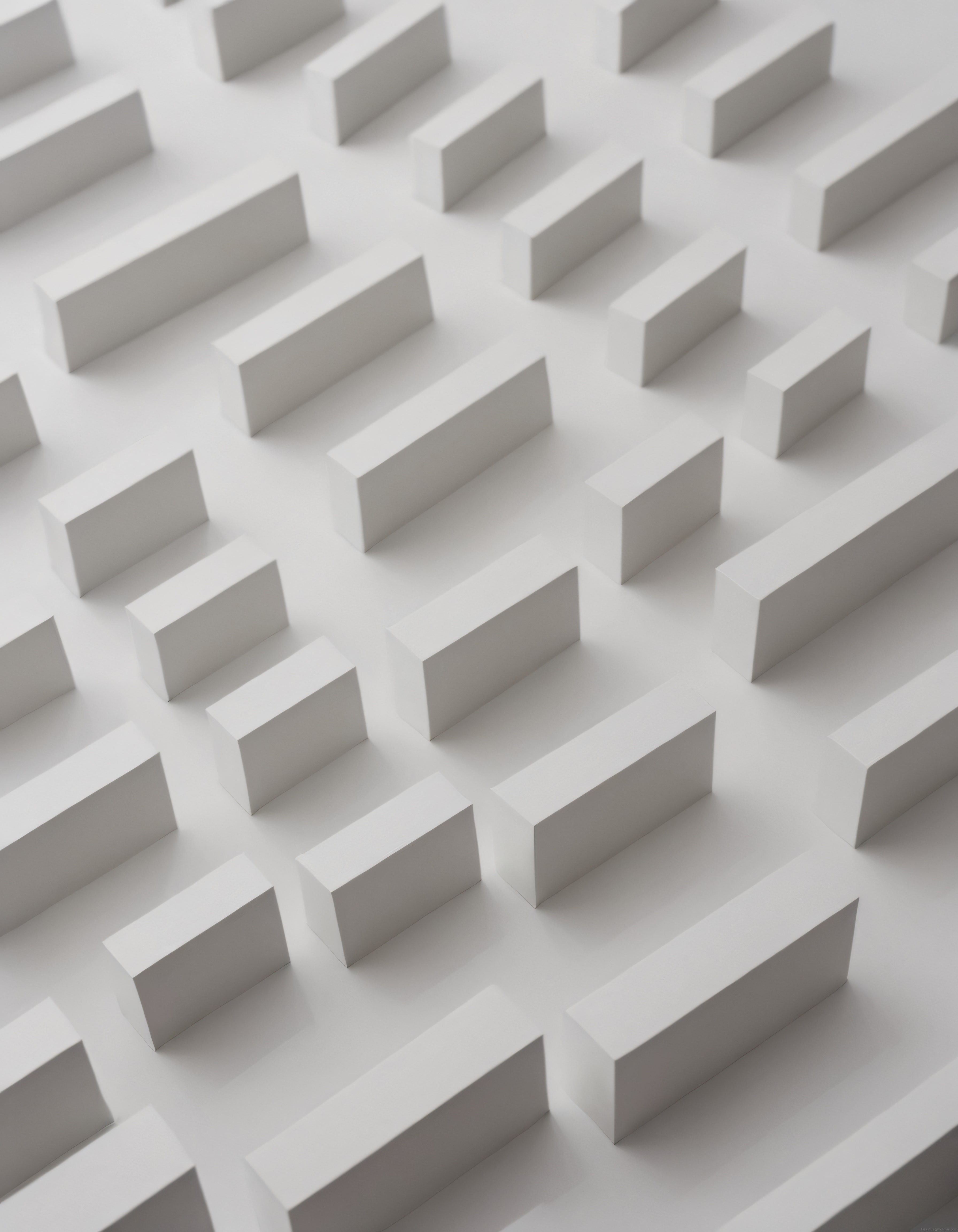 Üst Açıdan Beyaz Zeminde Düzenli Sıralanmış Minimalist 3D Geometrik Blok Deseni