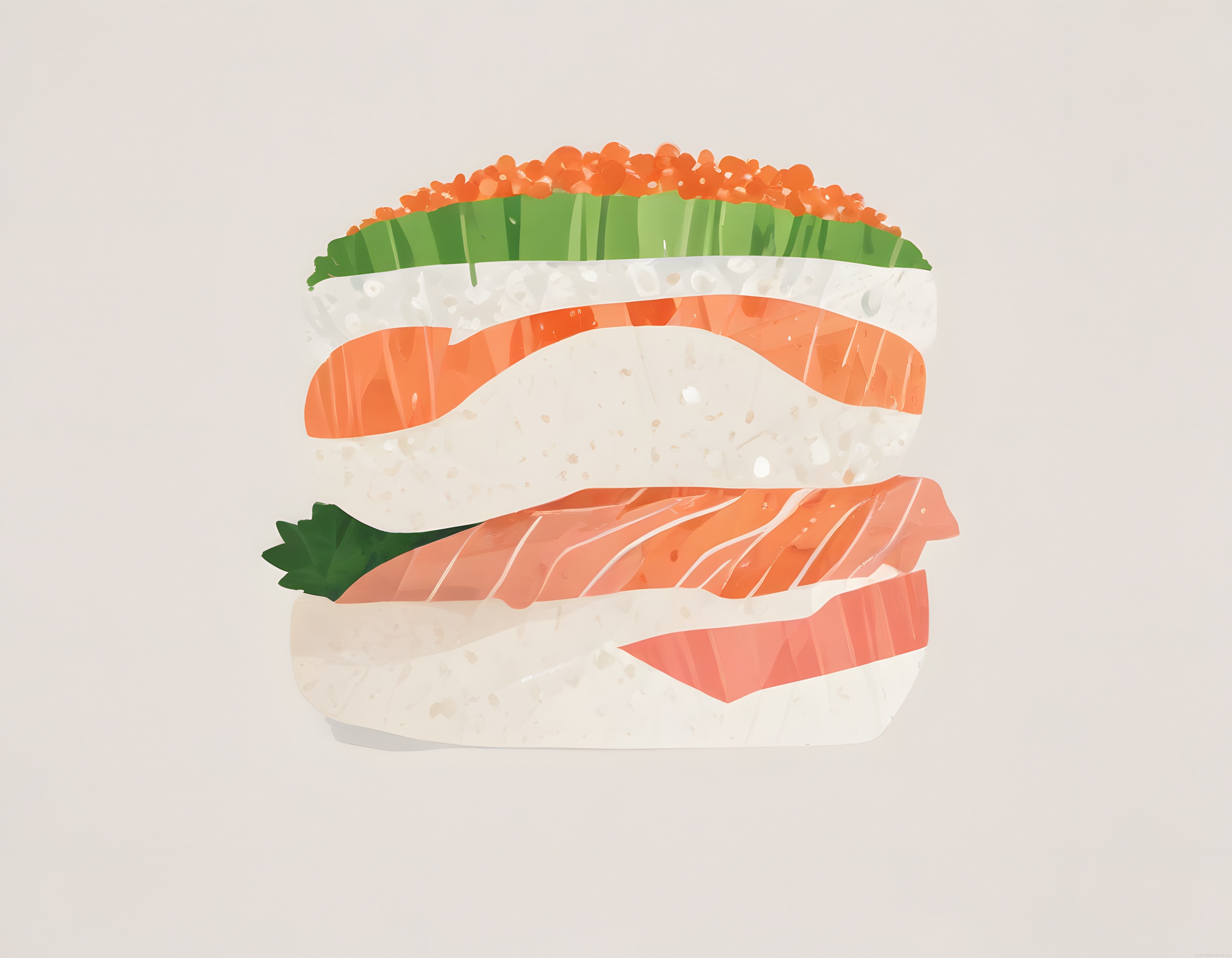 Üst Üste Dizilmiş Renkli Nigiri Sushi Çeşitleri Minimal İllüstrasyon