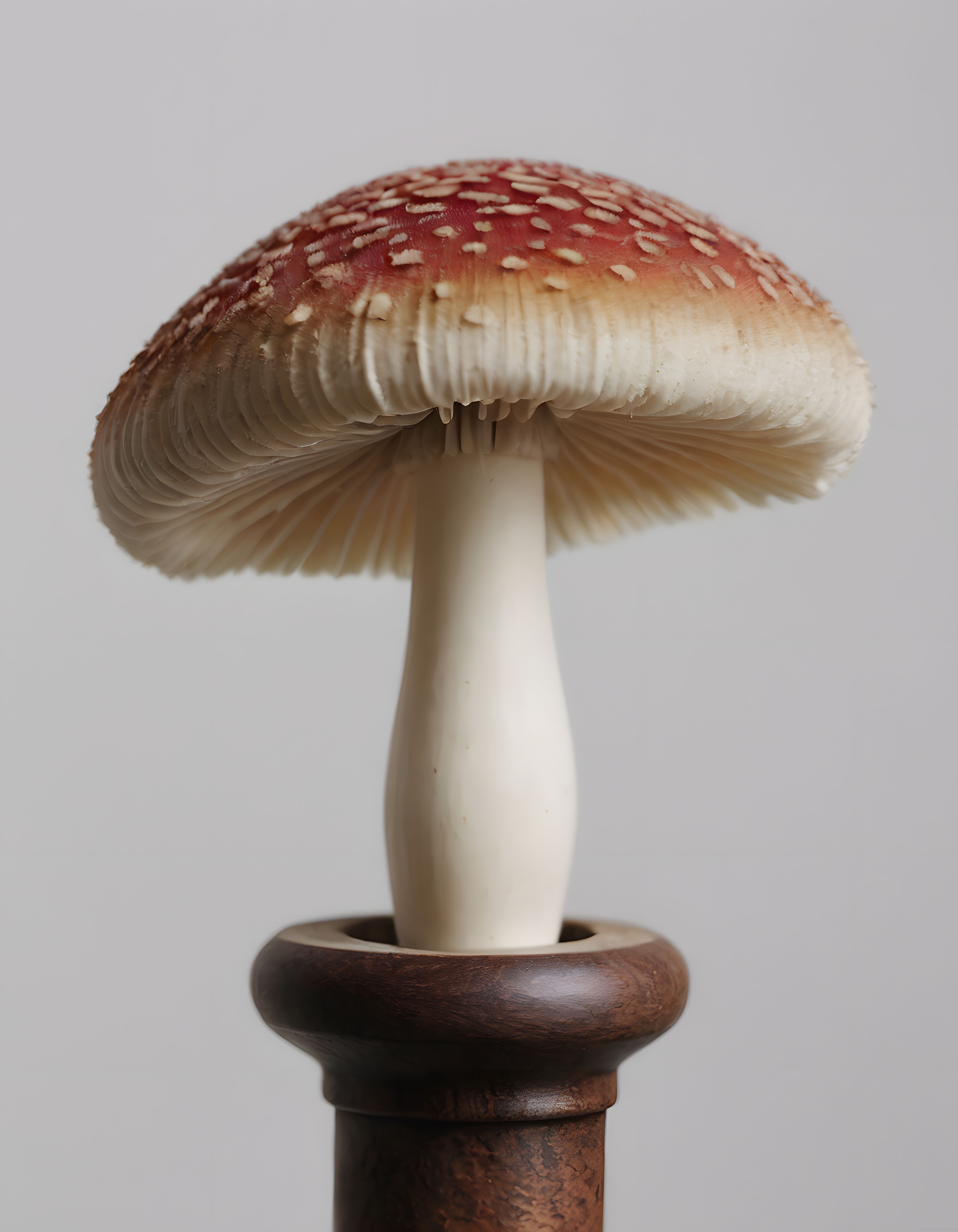 Ustaca İşlenmiş Tahta Amanita Mantar Heykeli ve Doğal Detayları