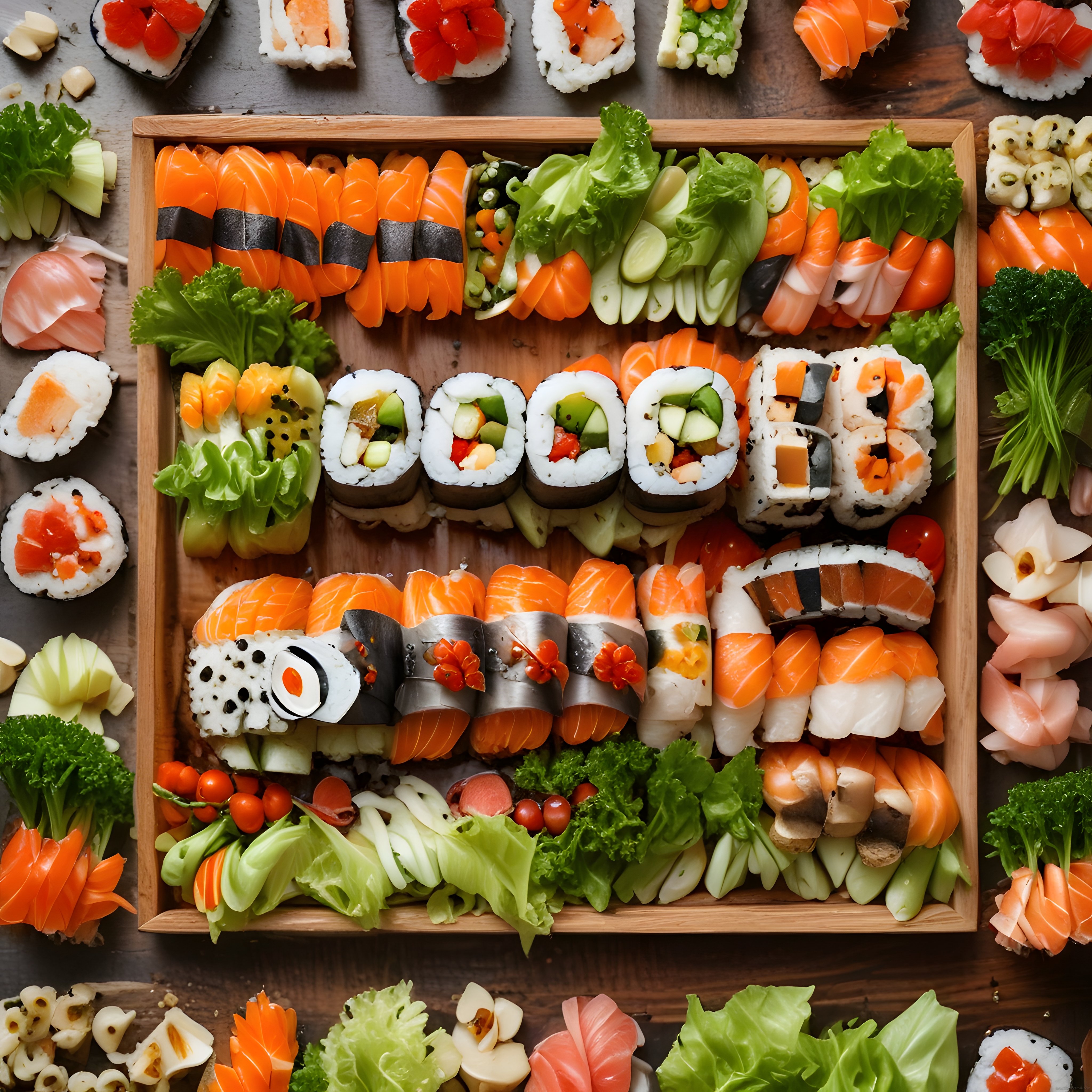 Üstten Çekim Özenle Hazırlanmış Sushi Tepsisi: Somon, Nigiri ve Makiler