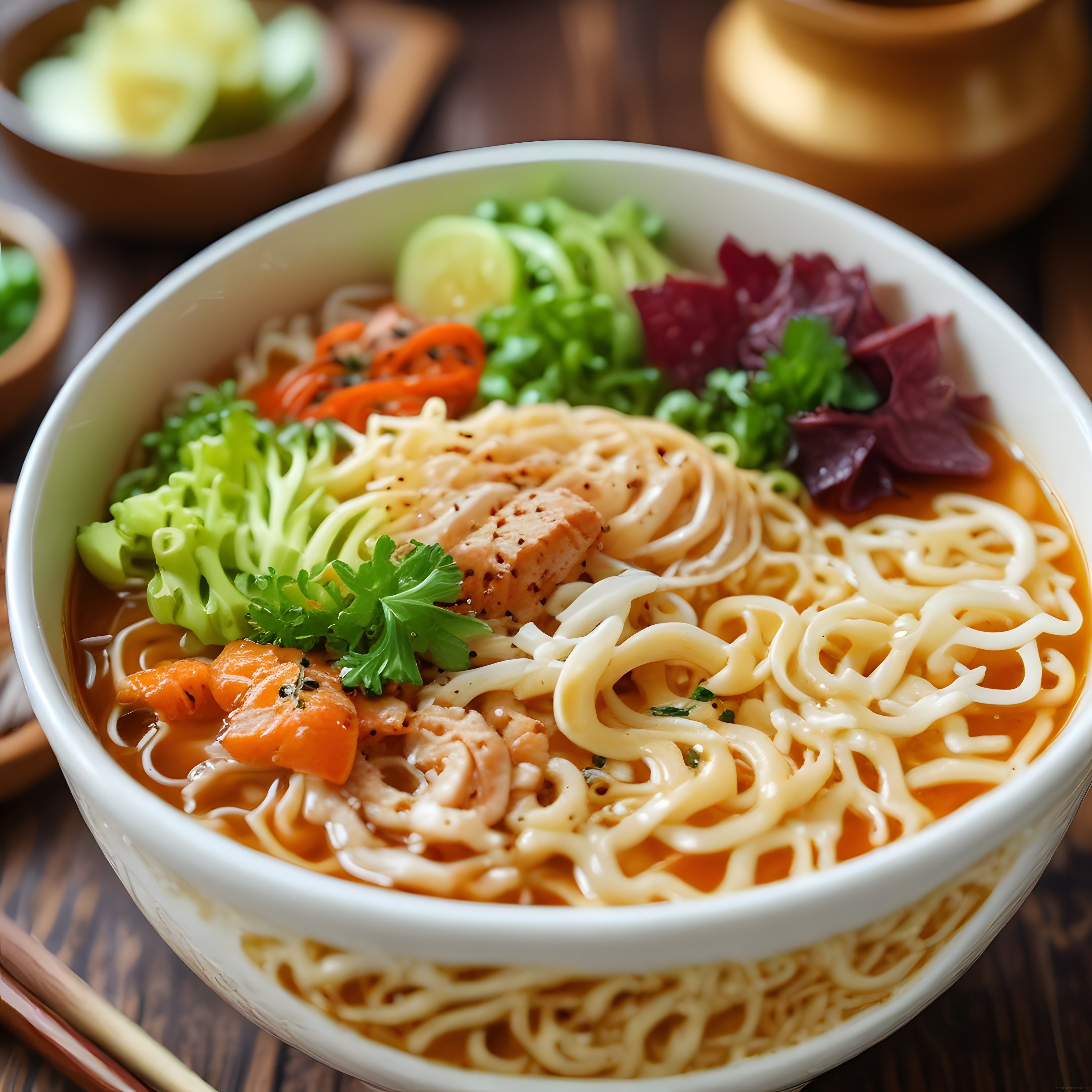 Uzak Doğu Mutfağından Sebzeli ve Baharatlı Soslu Noodle Çorba Kasesi