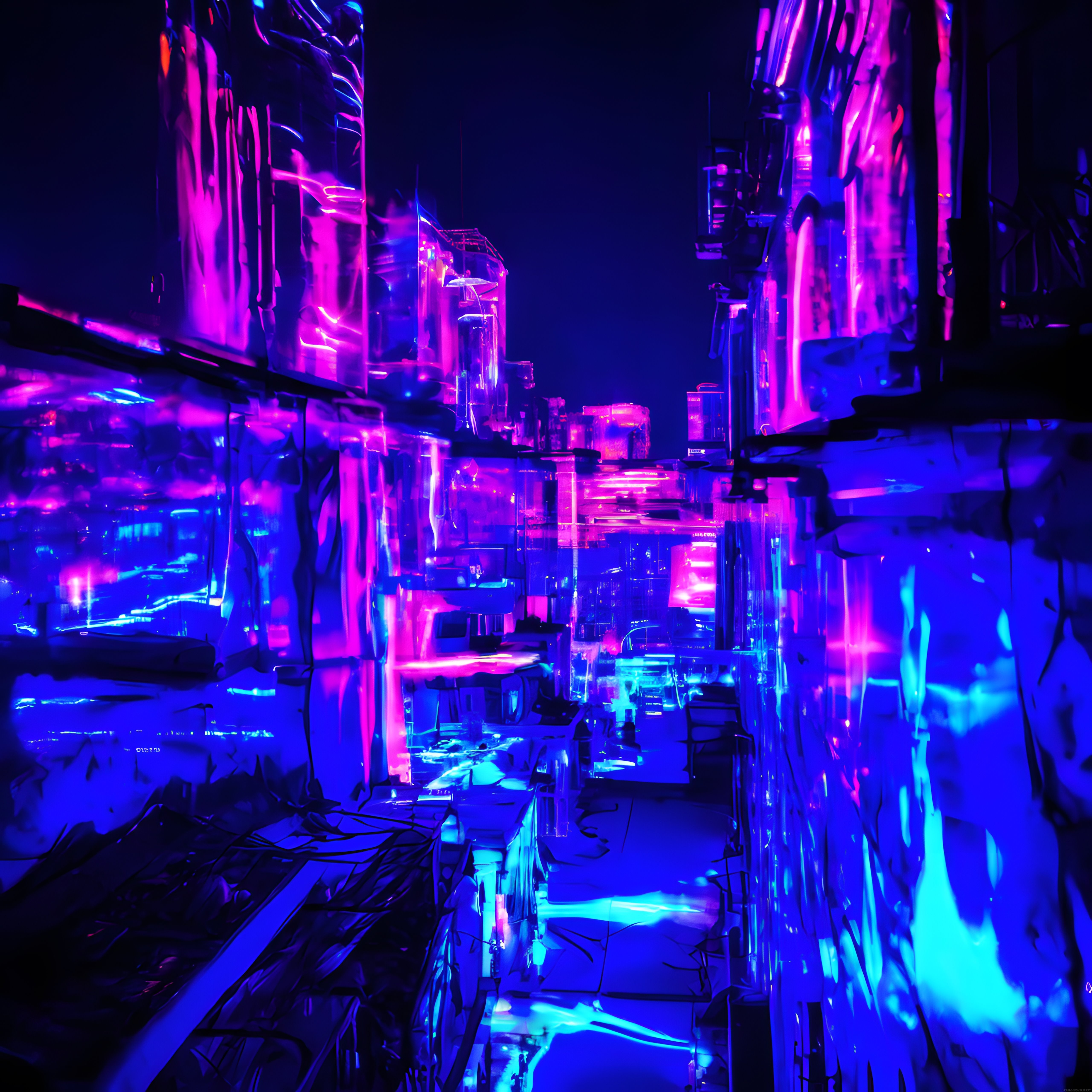 Uzak Geleceğin Metropolünde Neon Işıklarla Aydınlanan Cyberpunk Sokaklar