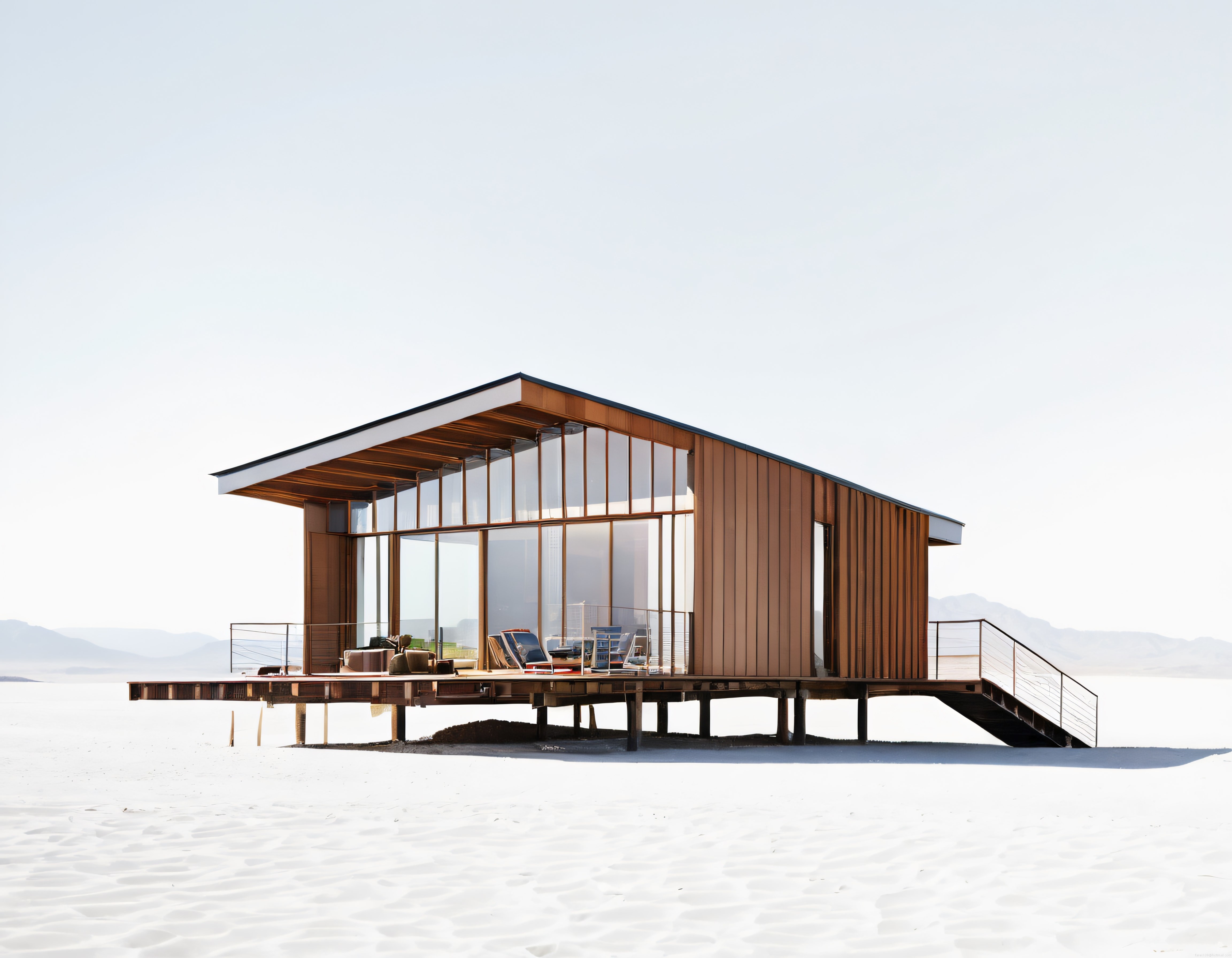 Uzakta Huzur: Beyaz Tuz Gölü Üzerinde Modern Ahşap Cam Minimalist Villa