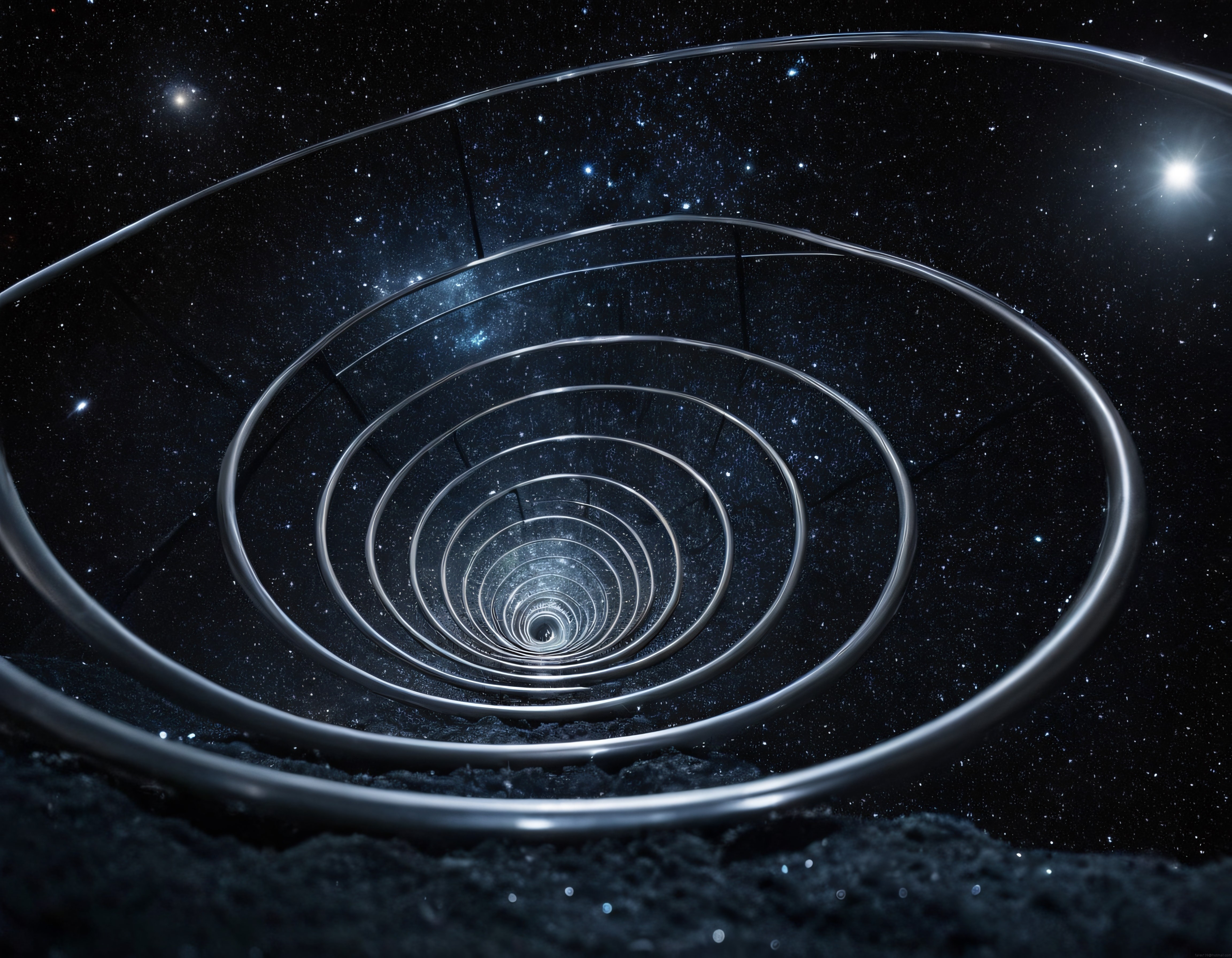 Uzay Boşluğunda Hipnotik Spiral Tünel ve Işıltılı Yıldızlarla Dolu Kozmik Manzara