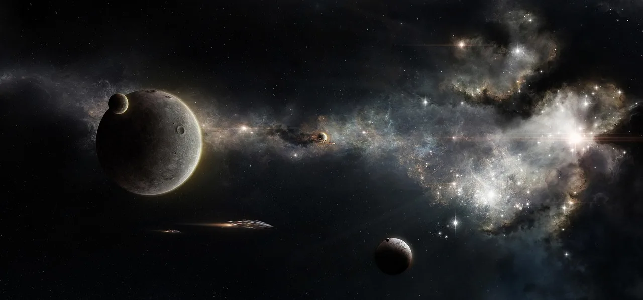 Uzay galaksi manzarası renkli nebula ve gezegenler