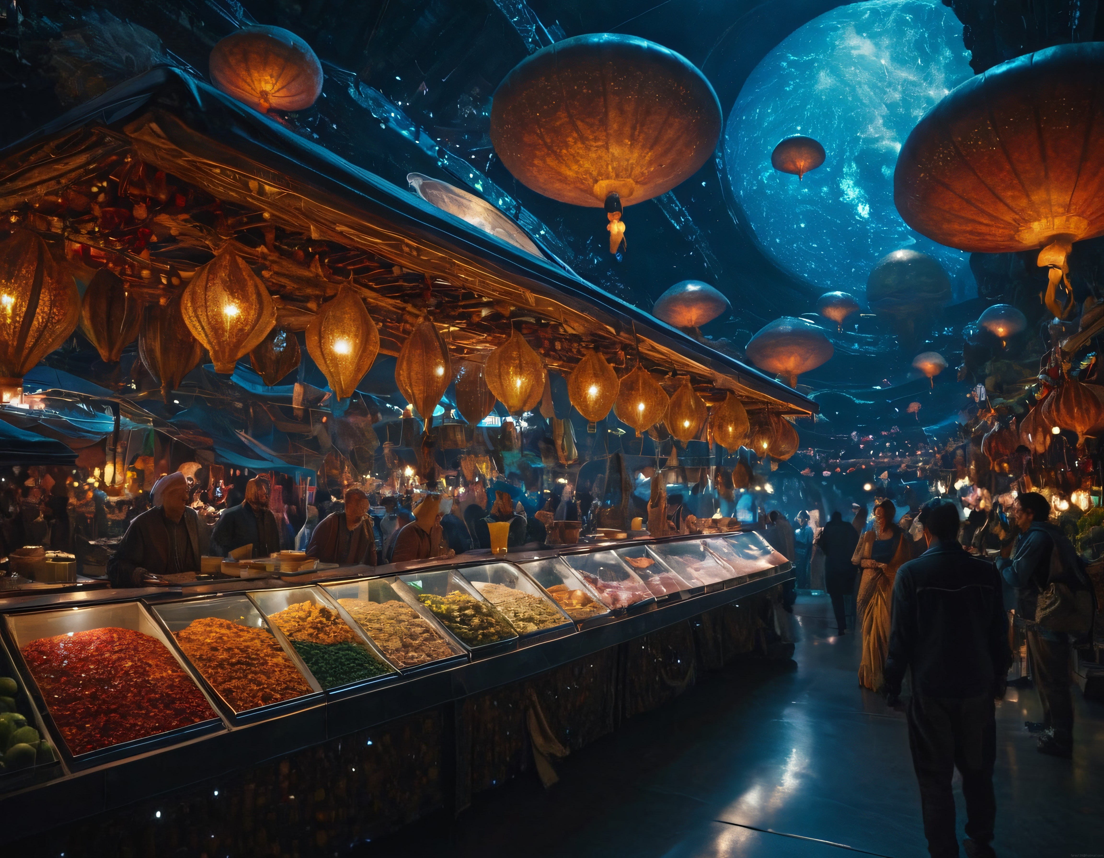 Uzay İstasyonunda Gizemli Bir Gece Pazarının Büyüleyici Atmosferi