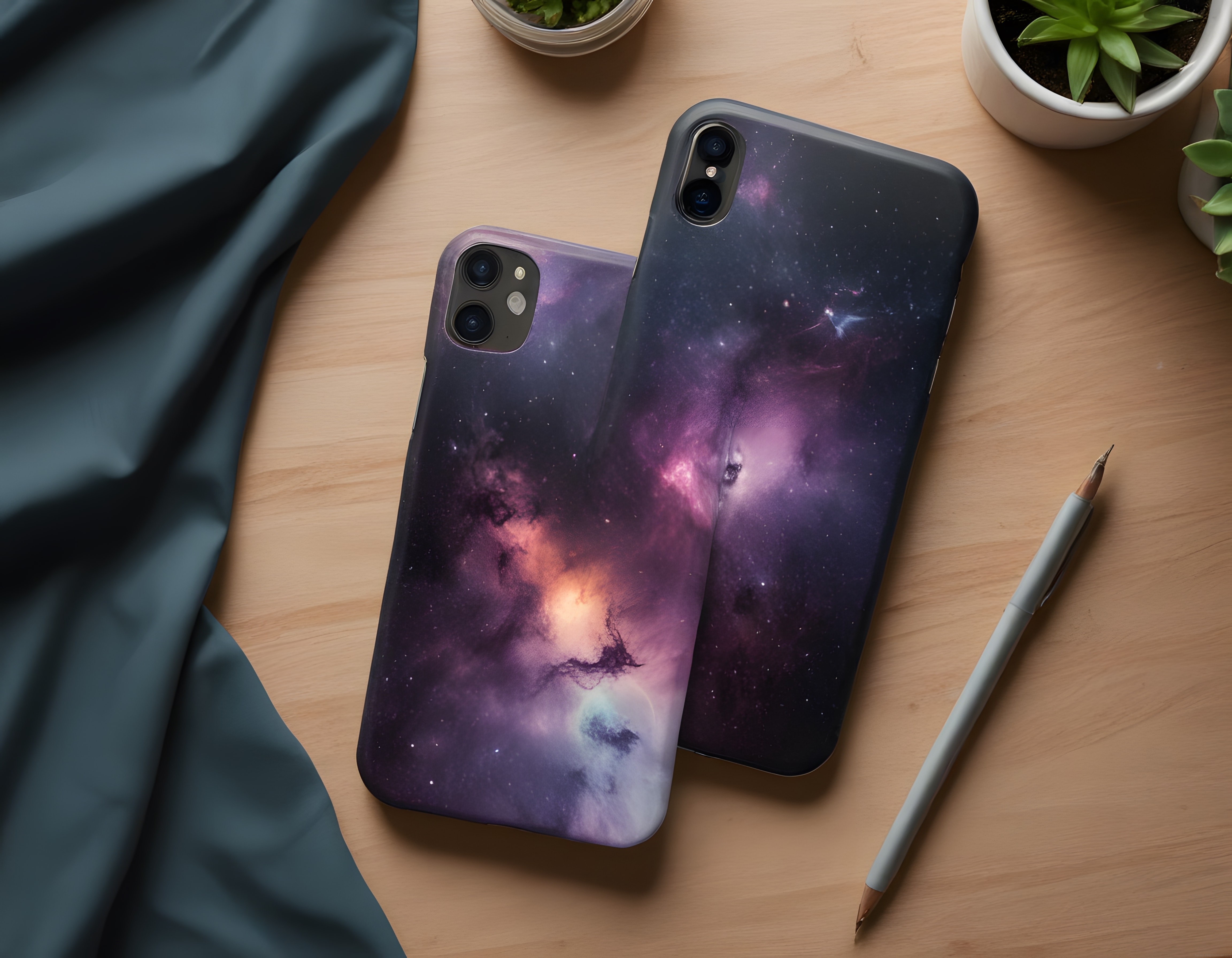Uzay Temalı Galaksi Desenli Telefon Kılıfları ve Minimal Masa Düzeni