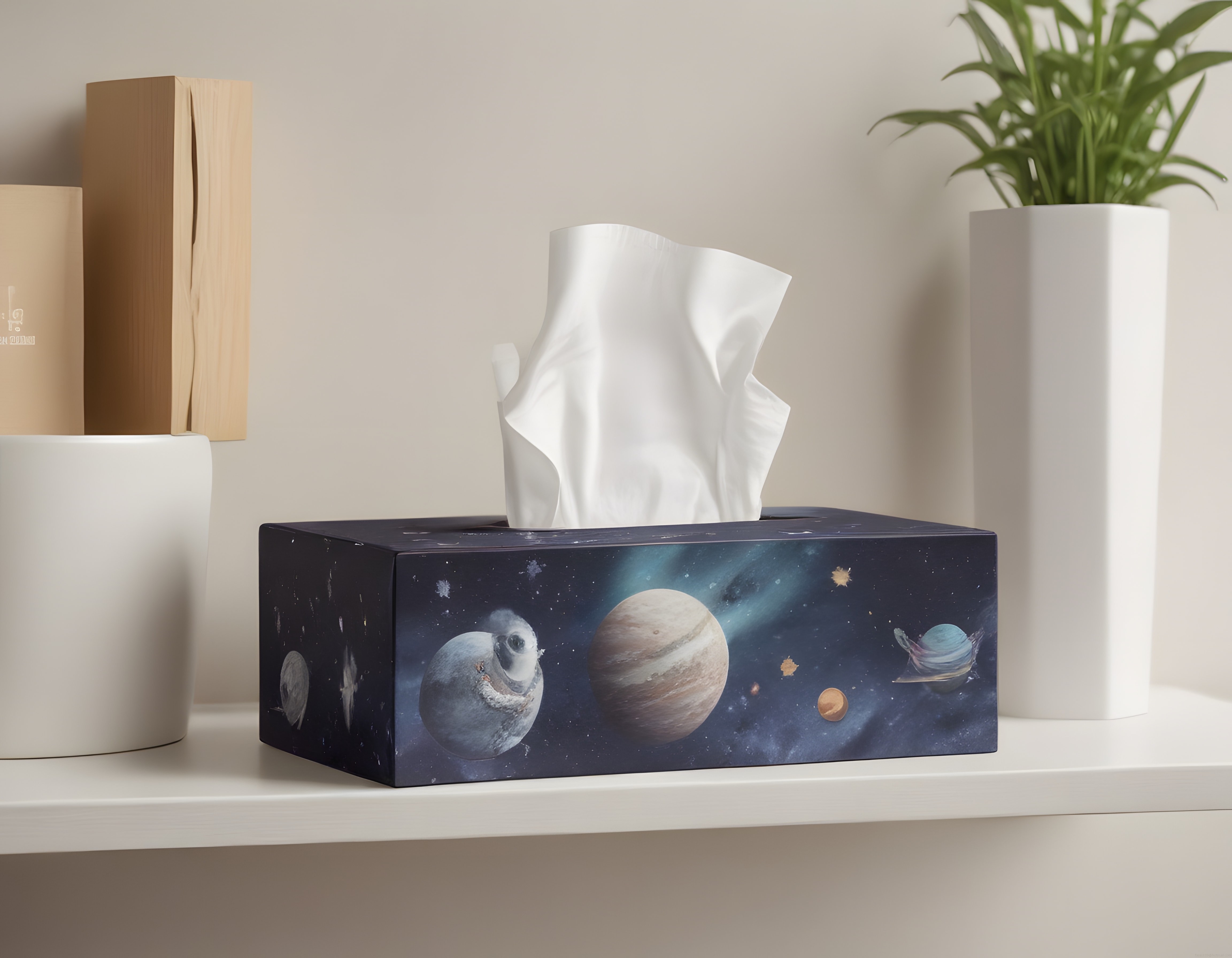 Uzay Temalı Peçete Kutusu ile Modern Ev Dekorasyonunda Minimalist Detaylar