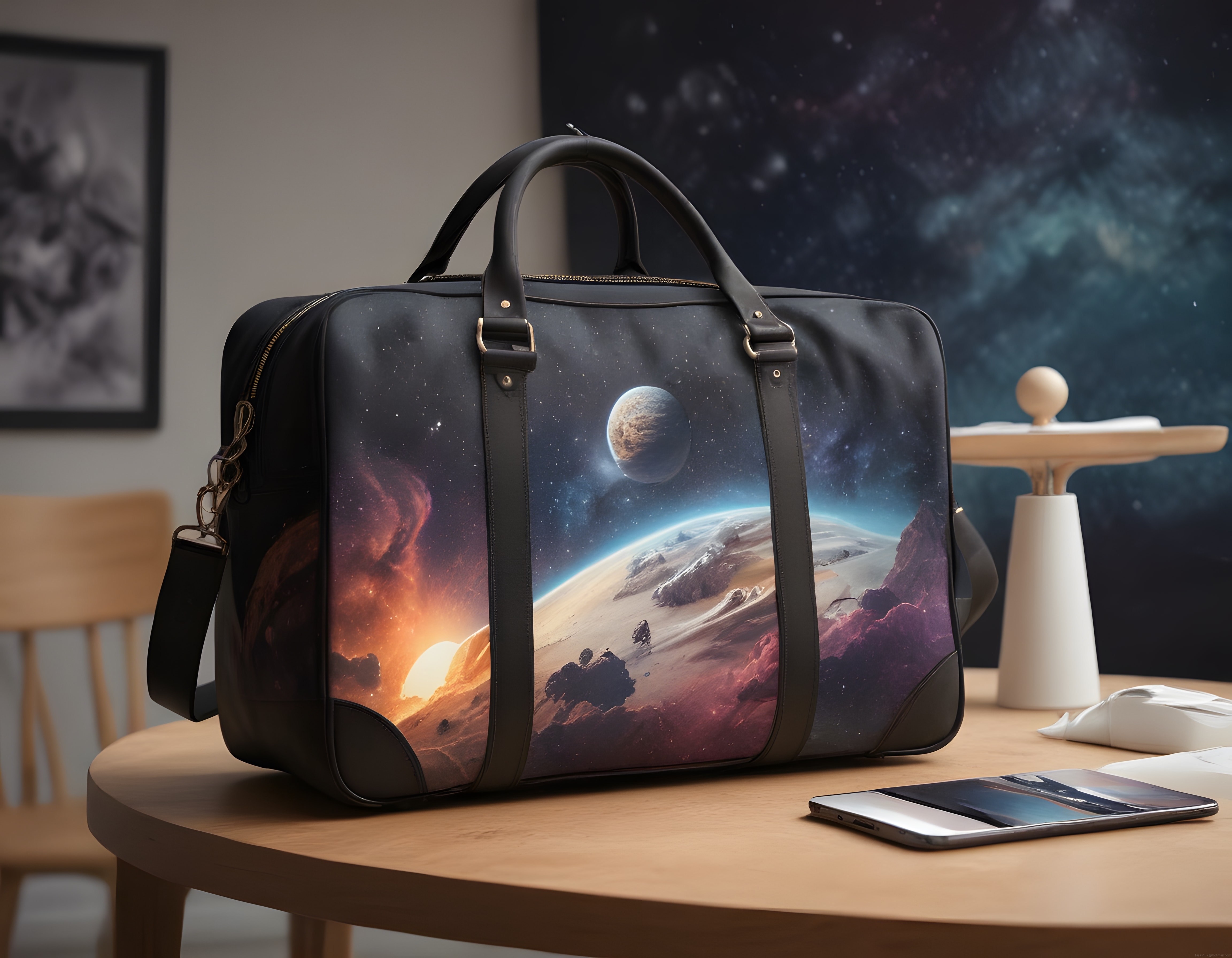 Uzay Temalı Şık Laptop Çantası: Gezegen ve Galaksi Baskılı Modern Aksesuar