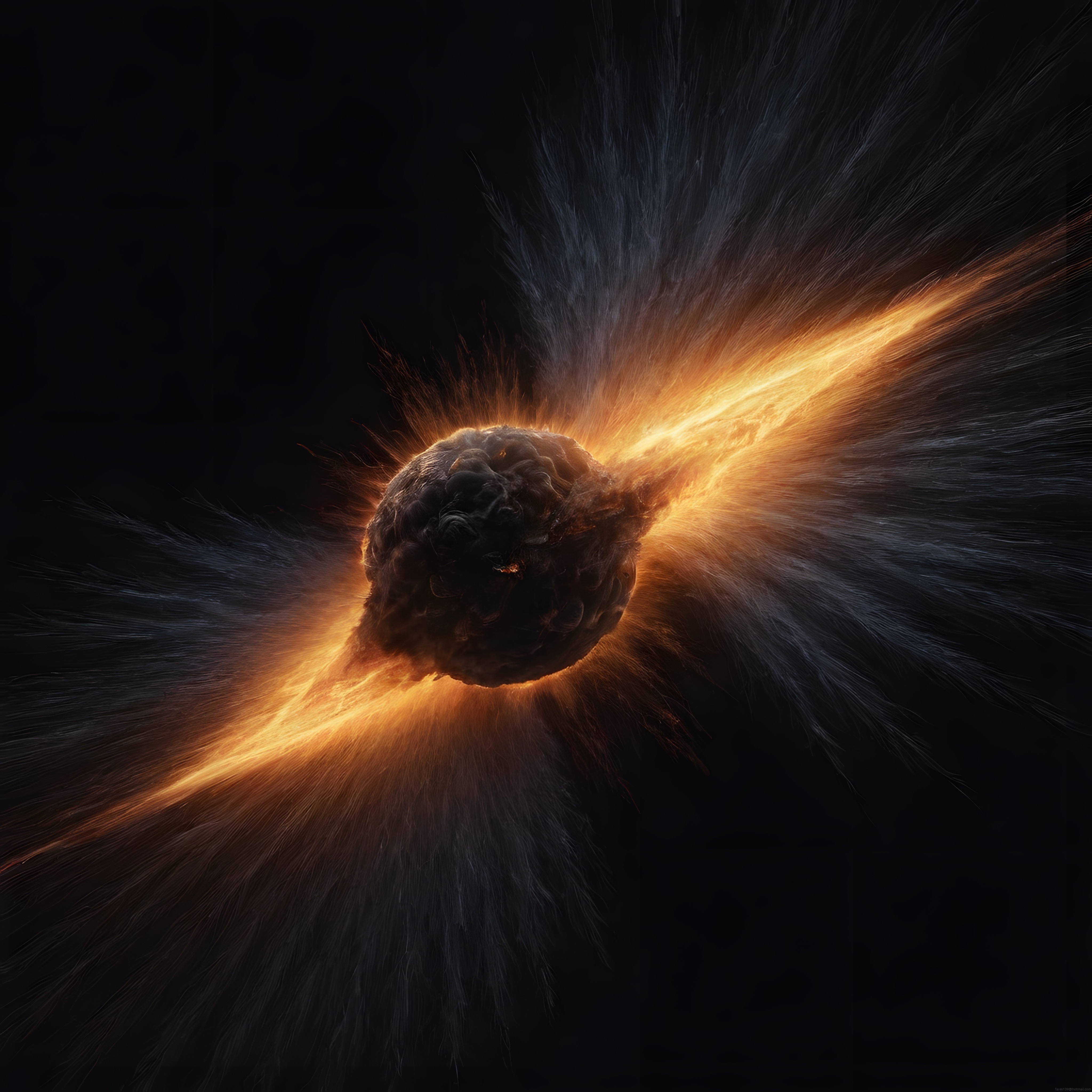 Uzayda Asteroit Patlaması: Karanlık Boşlukta Ateşli Kozmik Işık ve Enerji Dalgaları