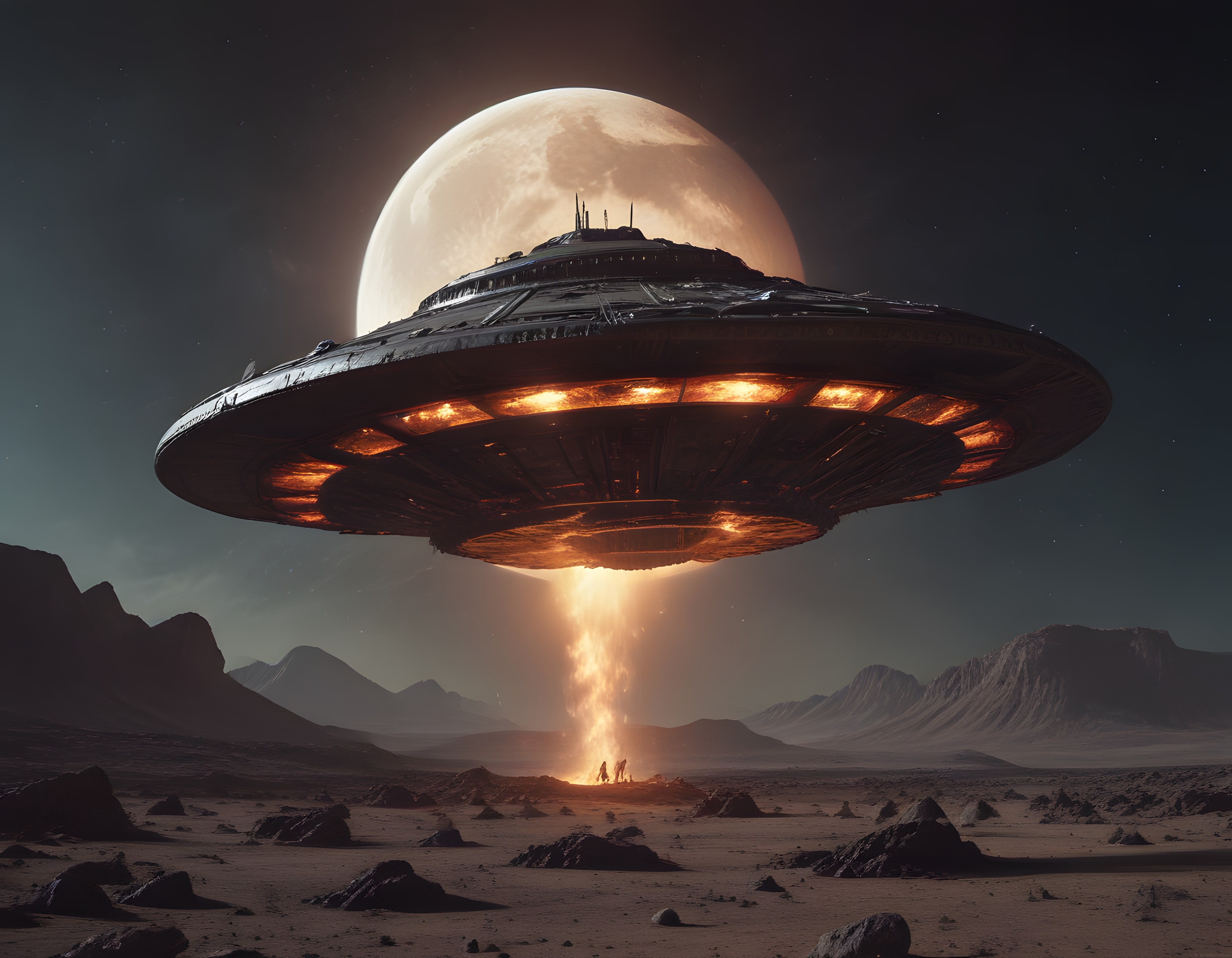 Uzayda Devasa UFO ve Işınlanan İnsanlar: Bilim Kurgu Gezegen Manzarası