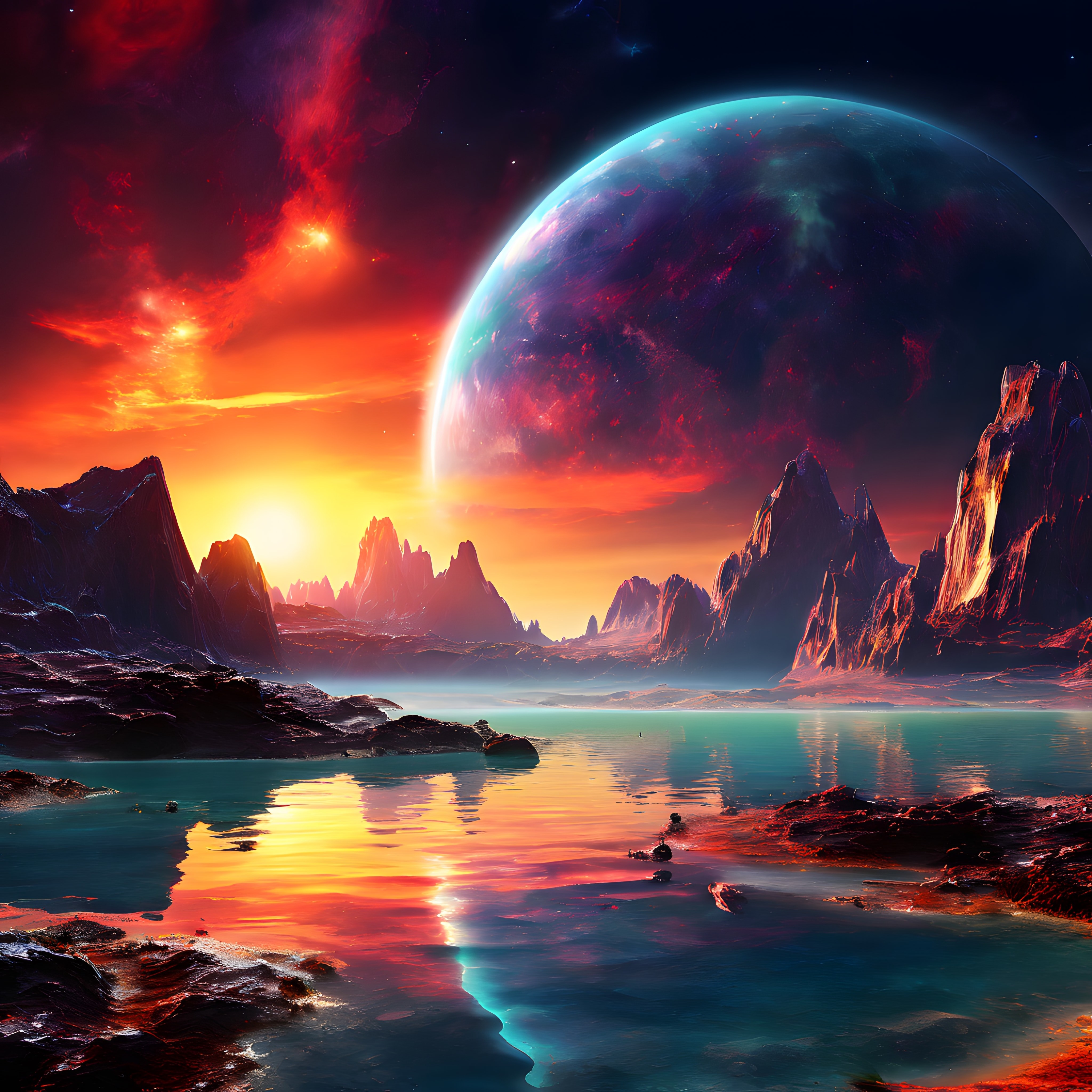 Uzayda Gizemli Bir Gezegen ve Nebula Manzarası: Bilim Kurgu Dijital Sanat