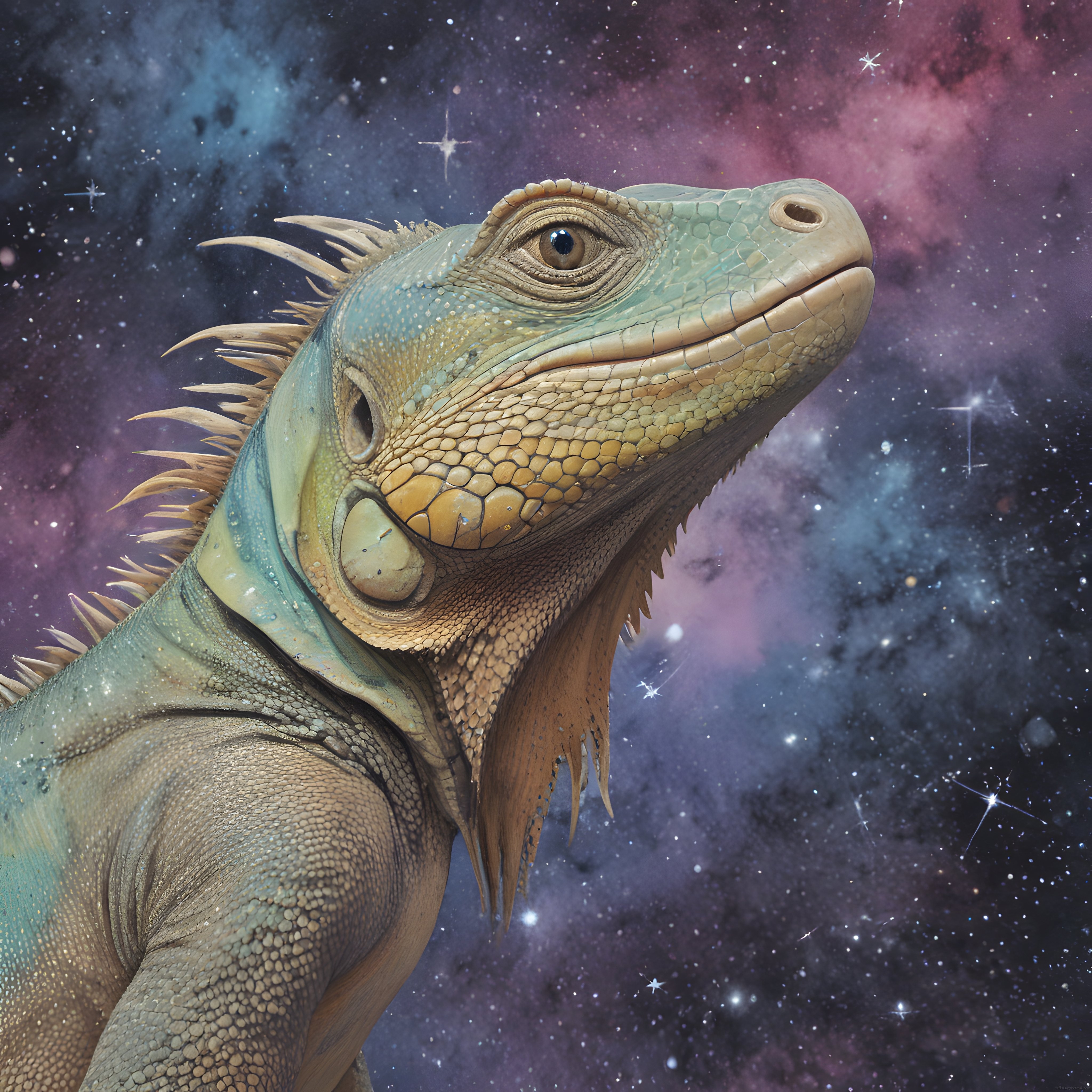 Uzayın Derinliklerinde Gezegenler Arası Yolculuk Yapan Egzotik Iguana Portresi