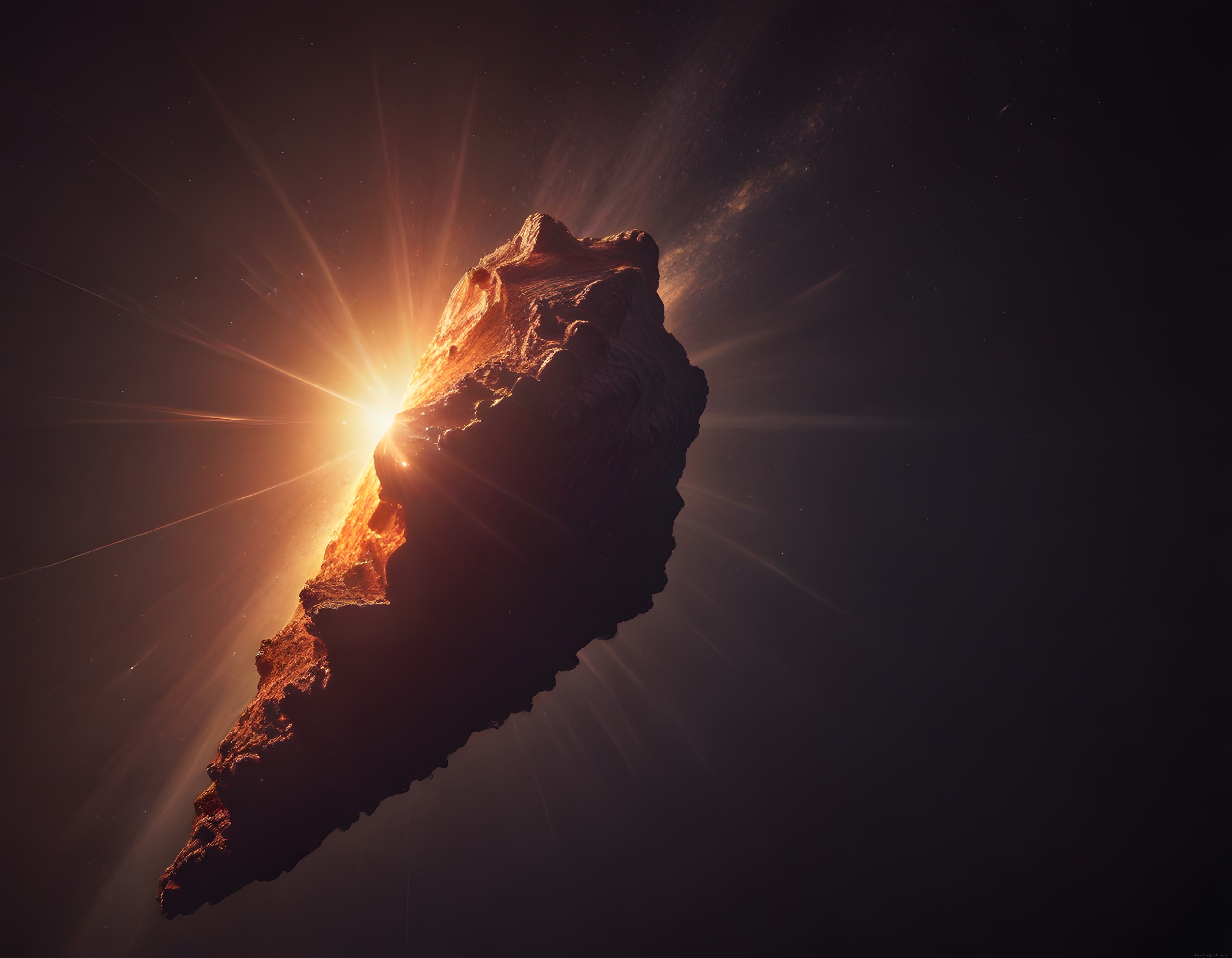 Uzayın derinliklerinde parlayan dev asteroid ve güneş ışığının büyüleyici dansı