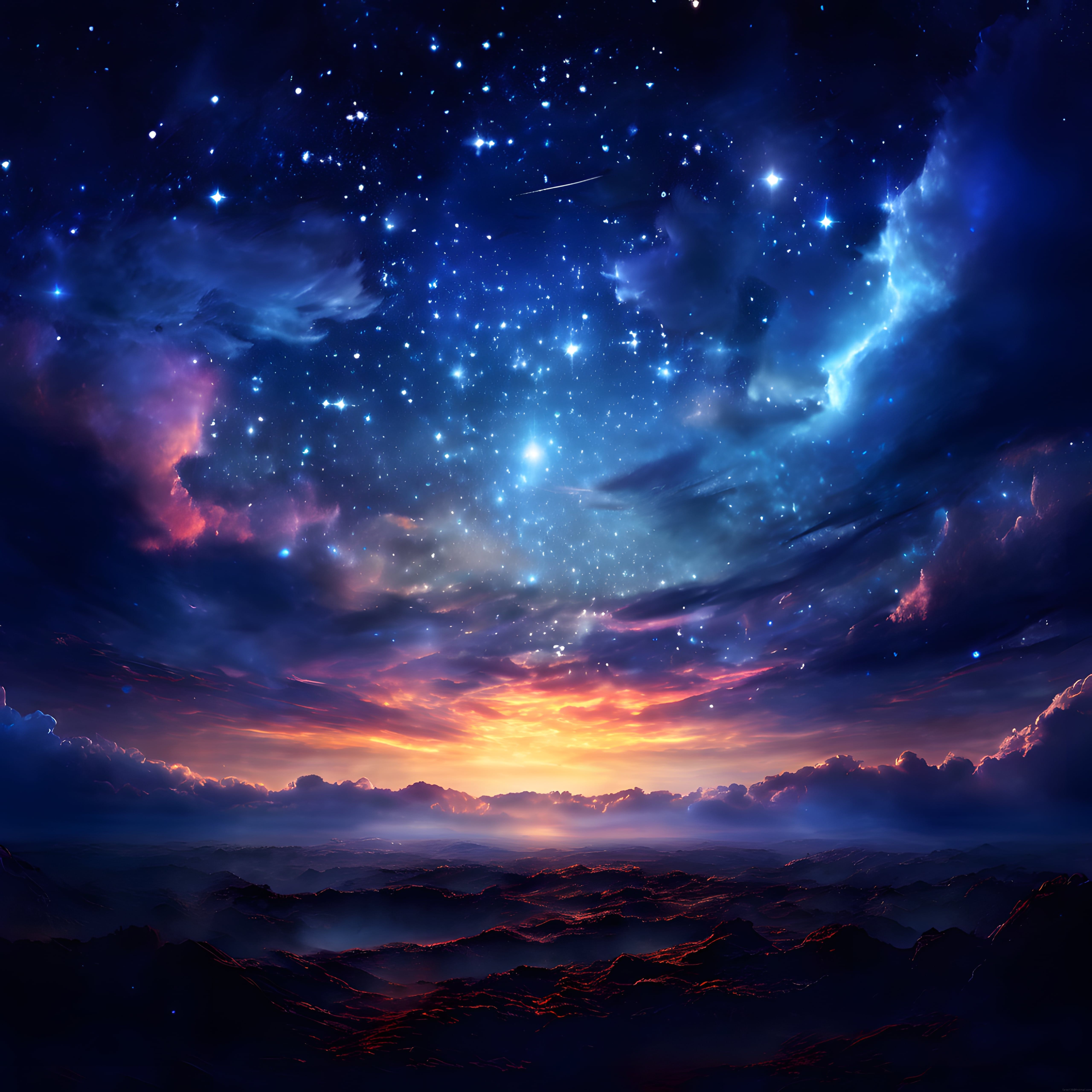 Uzayın Derinliklerinde Renkli Nebula ve Yıldızlarla Büyüleyici Bir Gece Manzarası
