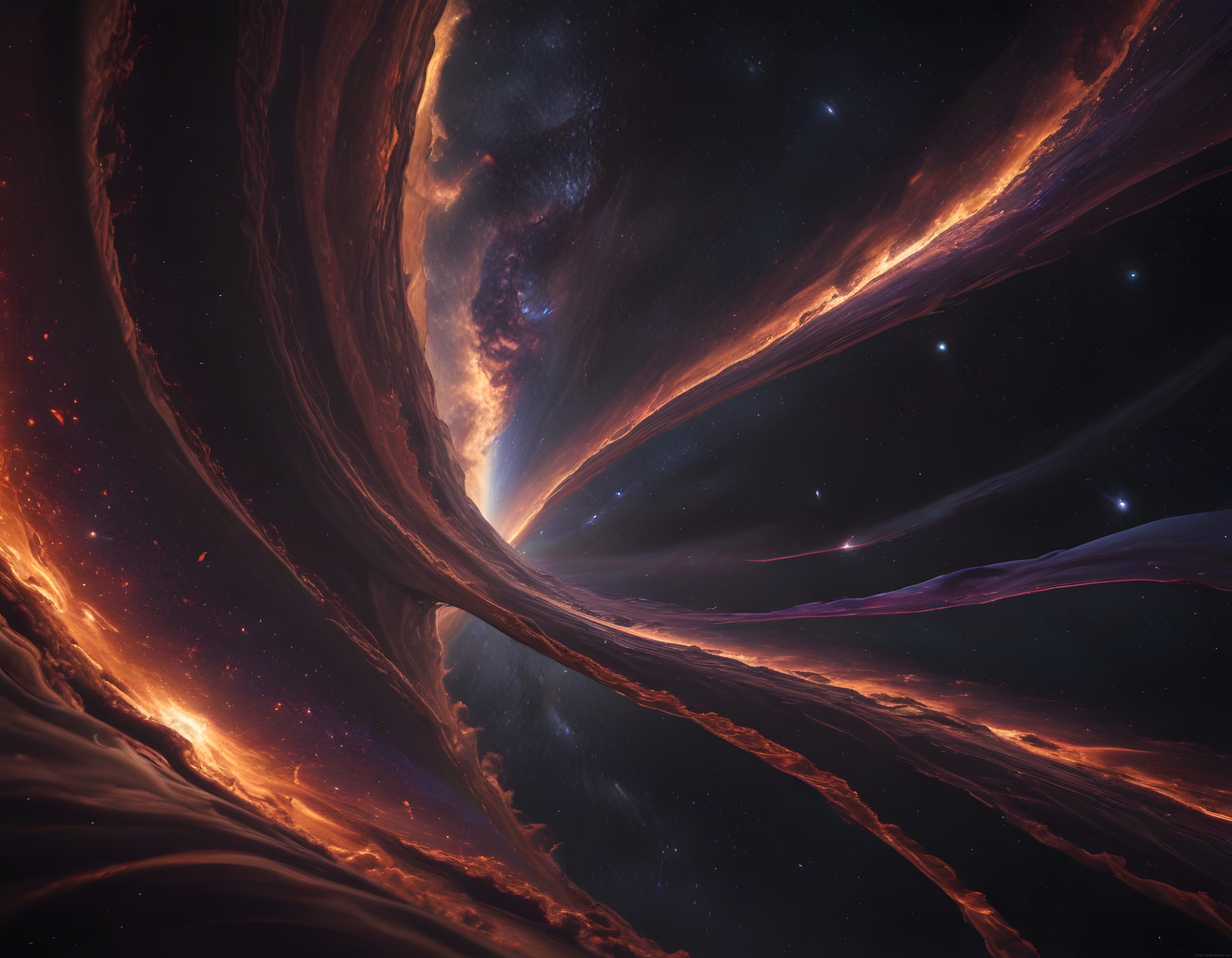 Uzayın Sonsuzluğunda Büyüleyici Turuncu Nebula ve Parlayan Yıldızlar Manzarası