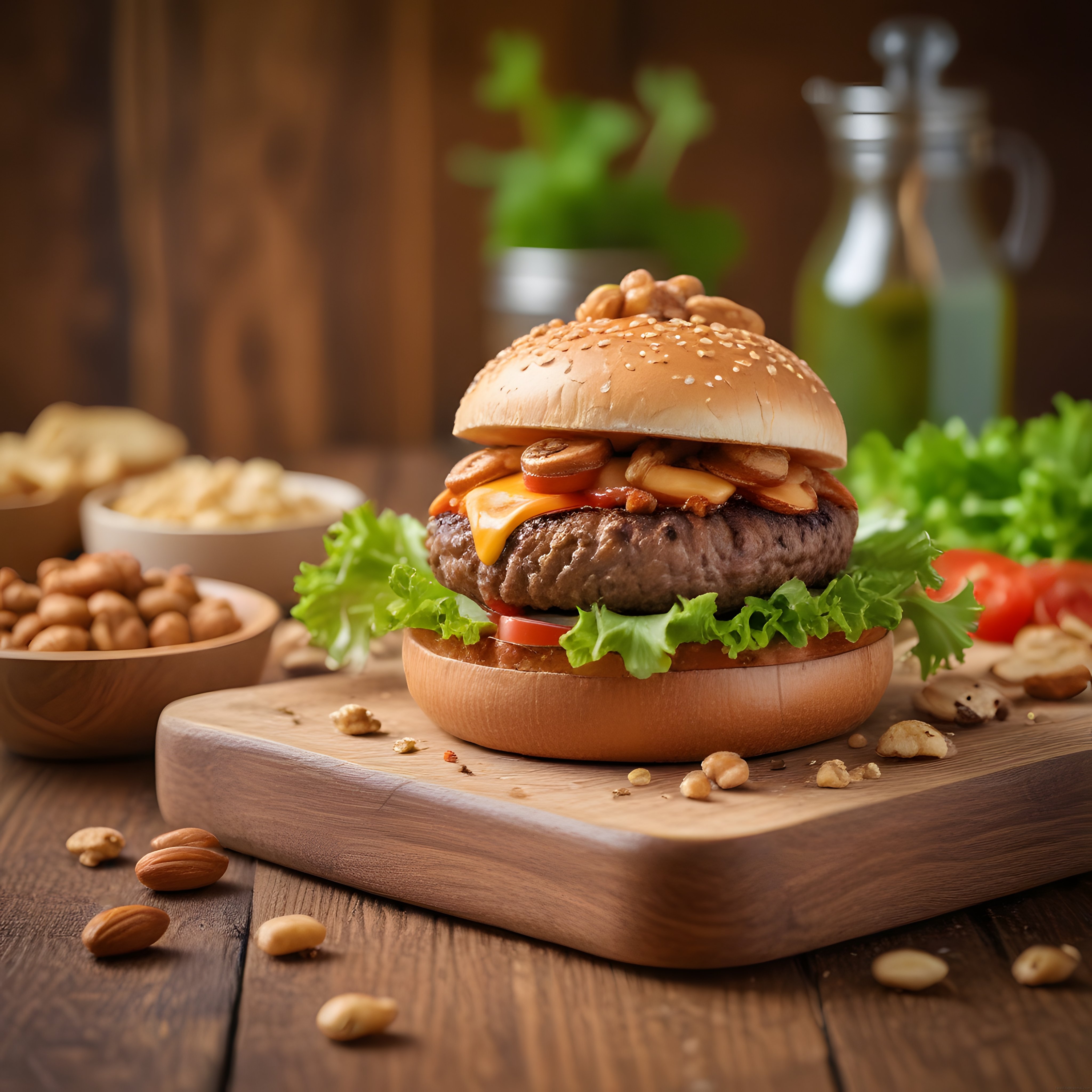Üzerinde Kestane ve Mantar ile Süslenmiş Nefis Gourmet Burger Tarifi
