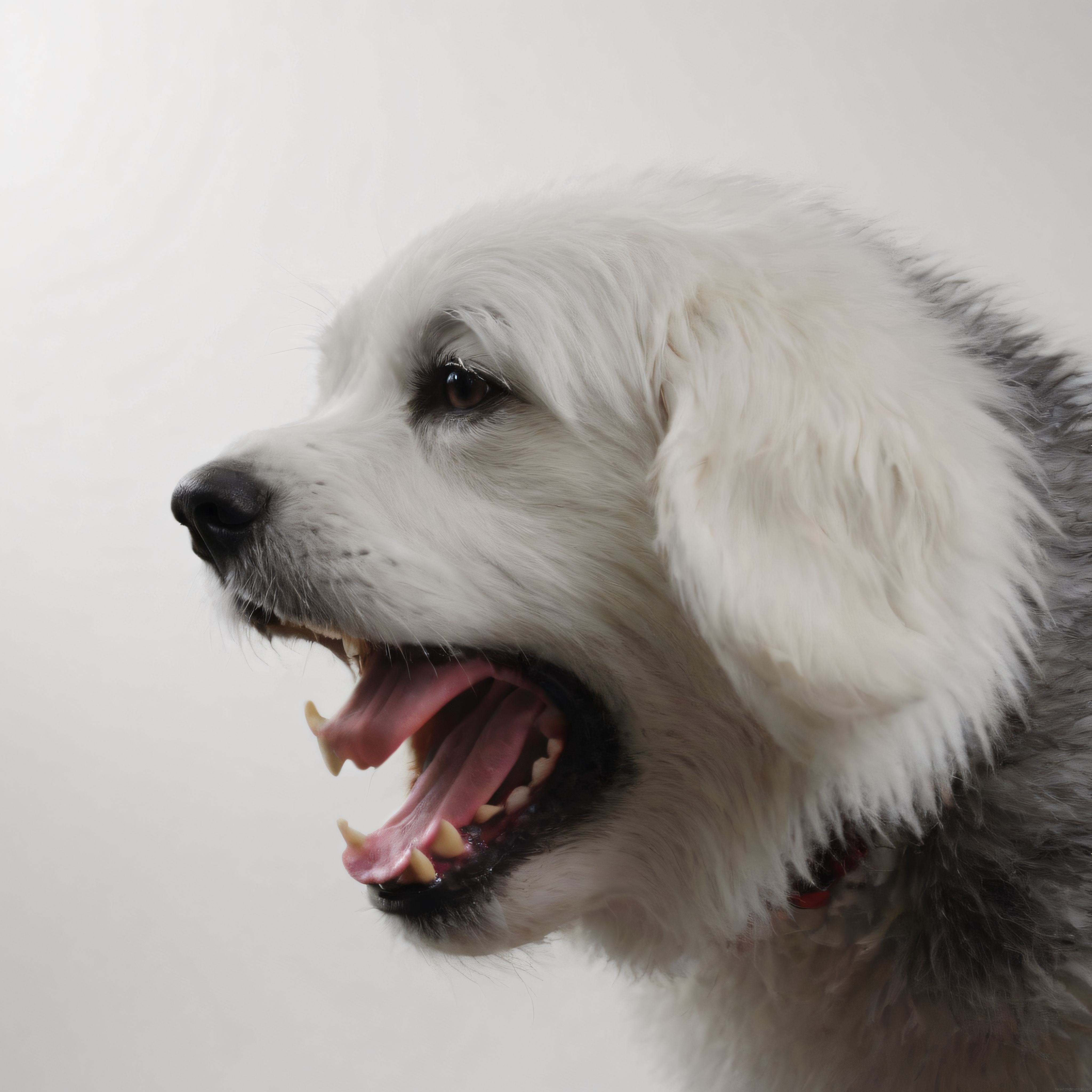 Uzun Tüylü Beyaz Gri Köpeğin Profilden Masum ve Samimi Portre Çekimi