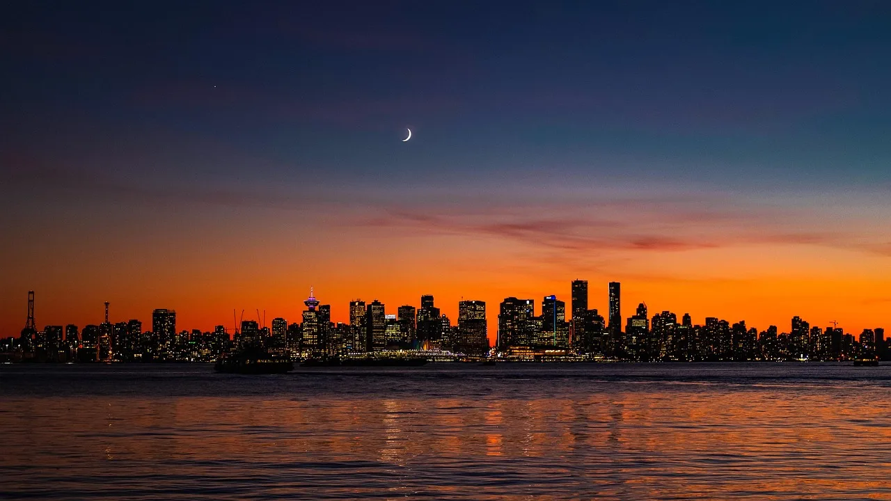 Vancouver gece panoraması - şehir ışıkları