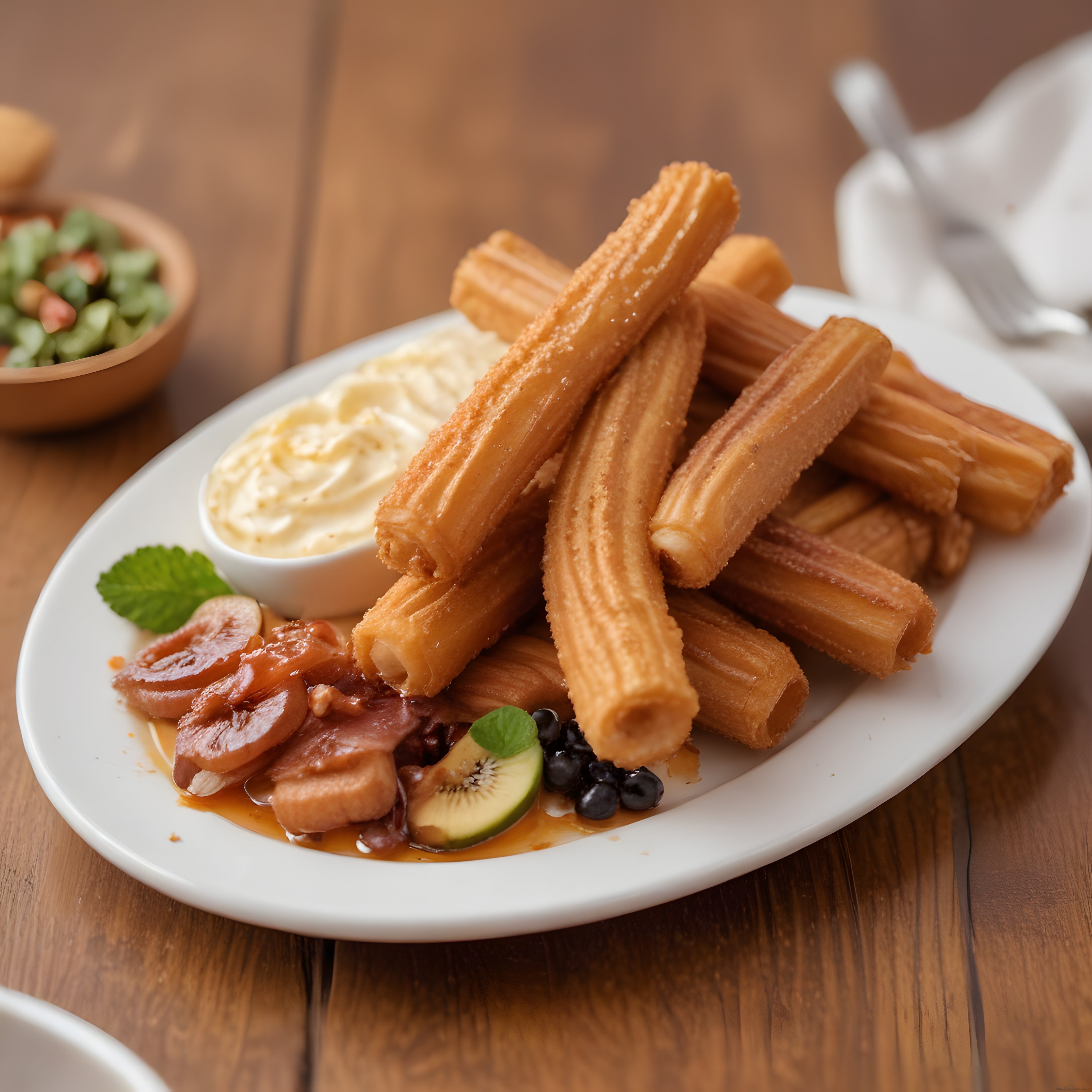 Vanilya Kreması ve Meyvelerle Servis Edilmiş Çıtır Churros Tabağı