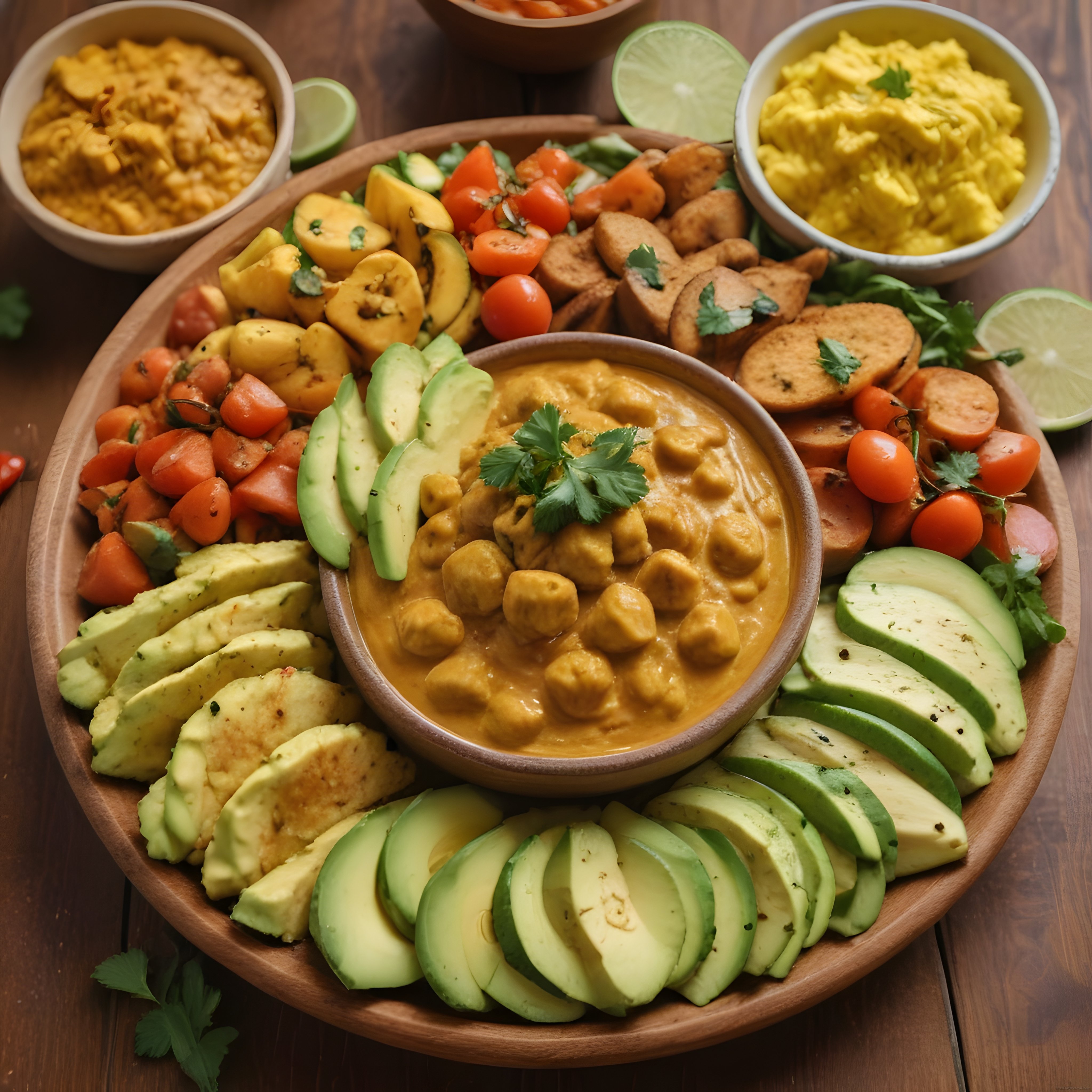 Vegan Atıştırmalık Tabağı: Nohut, Avokado ve Taze Sebzelerle Sunum