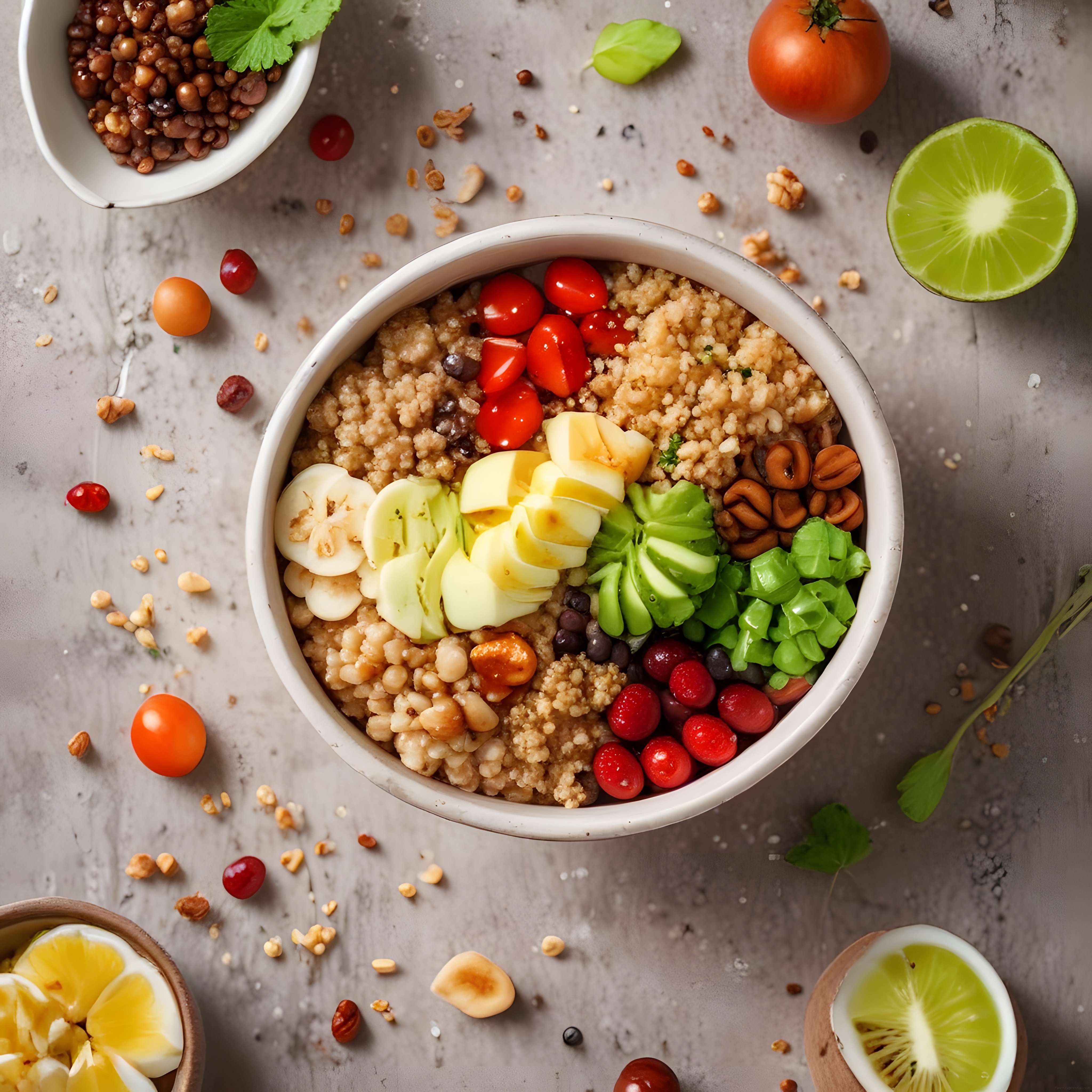 Vegan Kinoa Kasesi: Avokado ve Taze Meyvelerle Renkli Sağlıklı Öğün