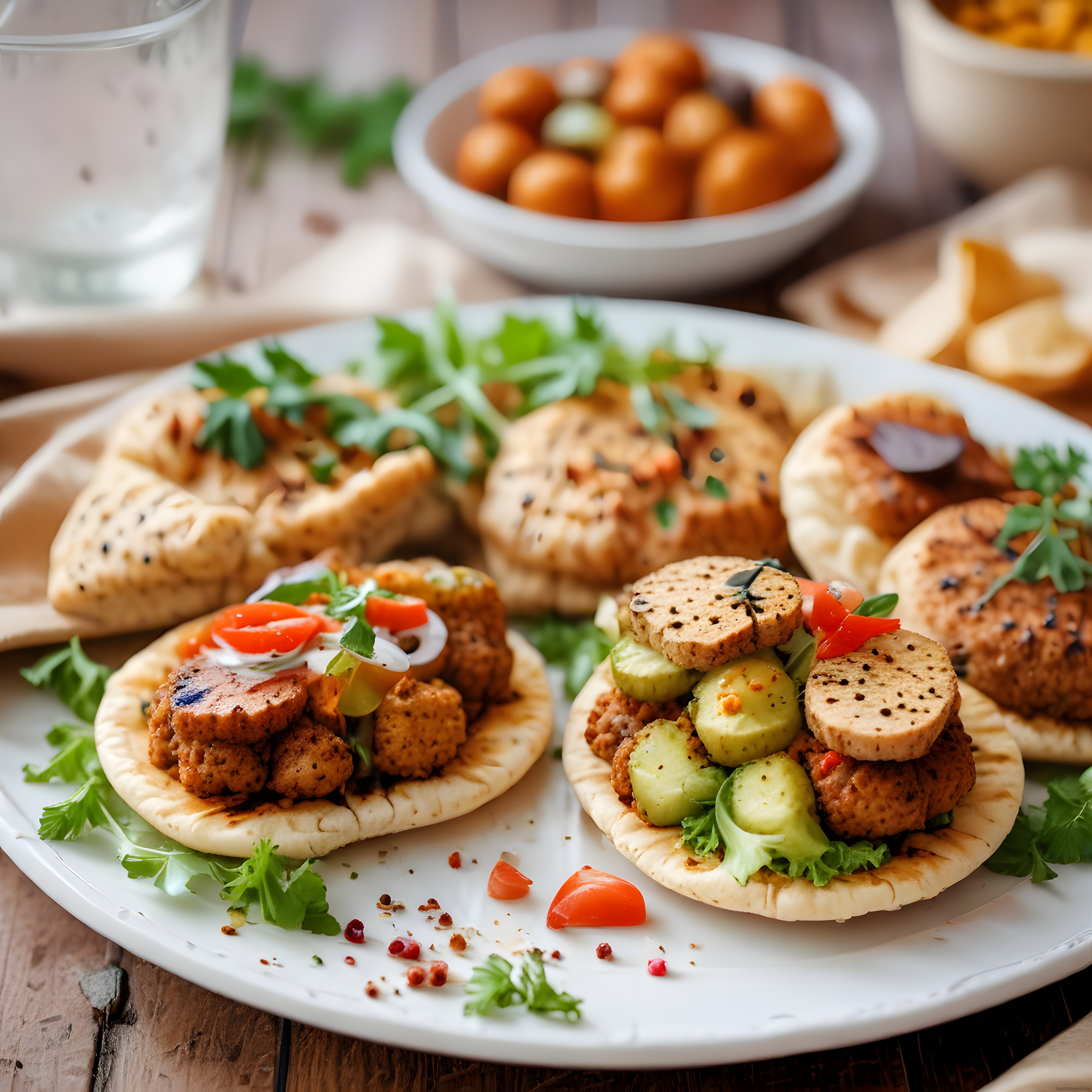 Vegan Mini Pide ve Tofu Sosisli Sağlıklı Atıştırmalık Sunumu