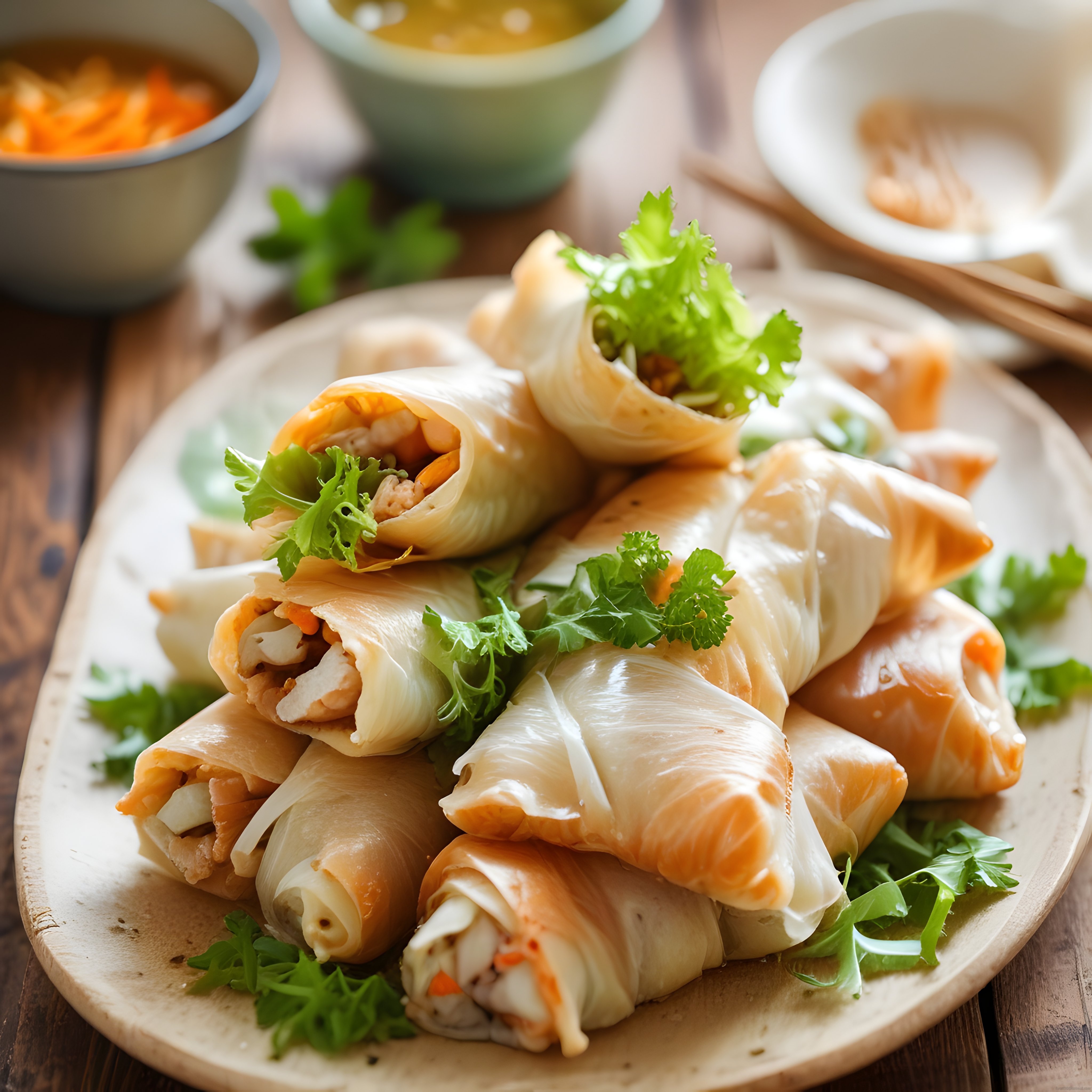 vietnam bahar rolları şeffaf pirinç kağıdında karides ve sebze sarma