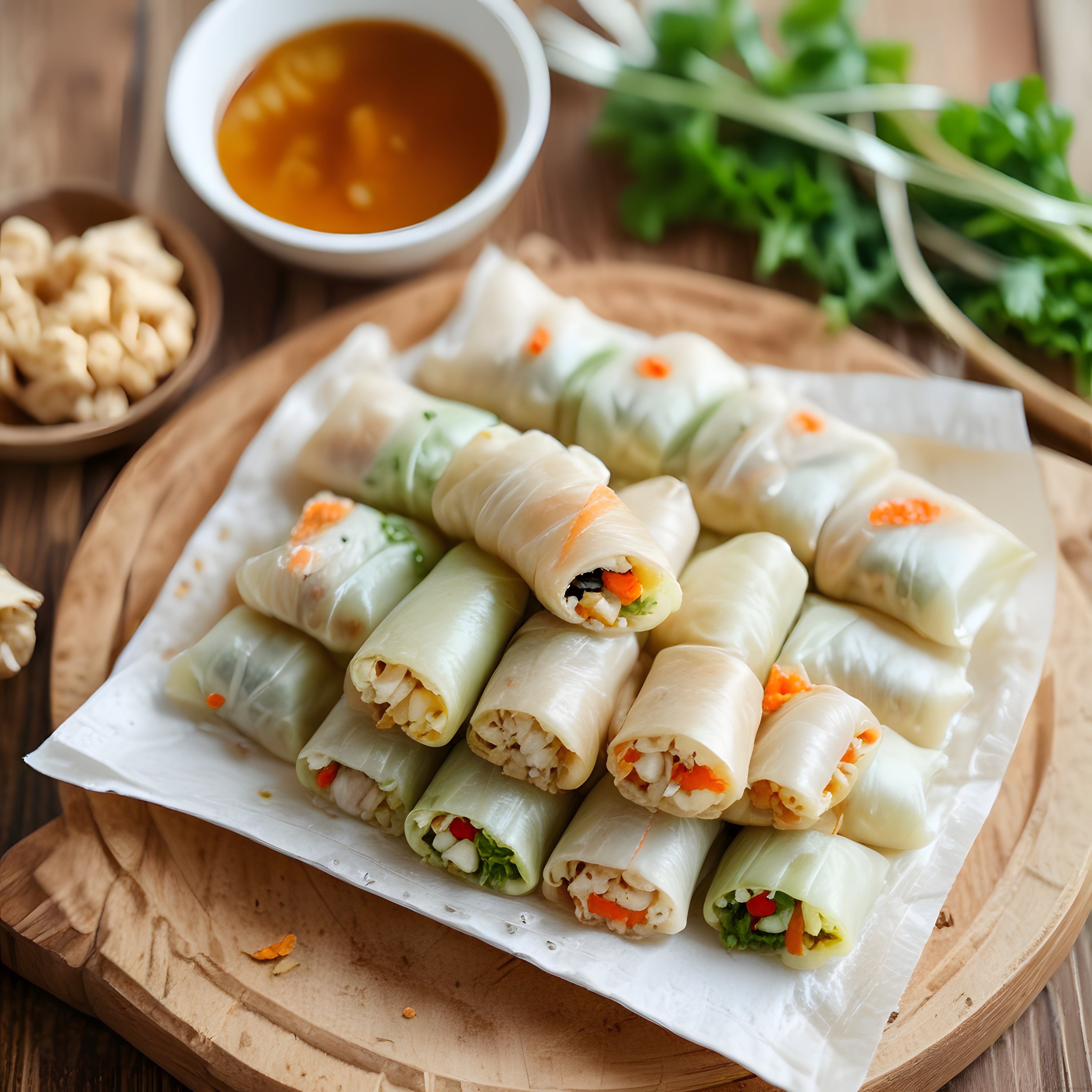 Vietnam Bahar Ruloları: Pirinç Kağıdında Sebzeli Fresh Rolls Sunumu