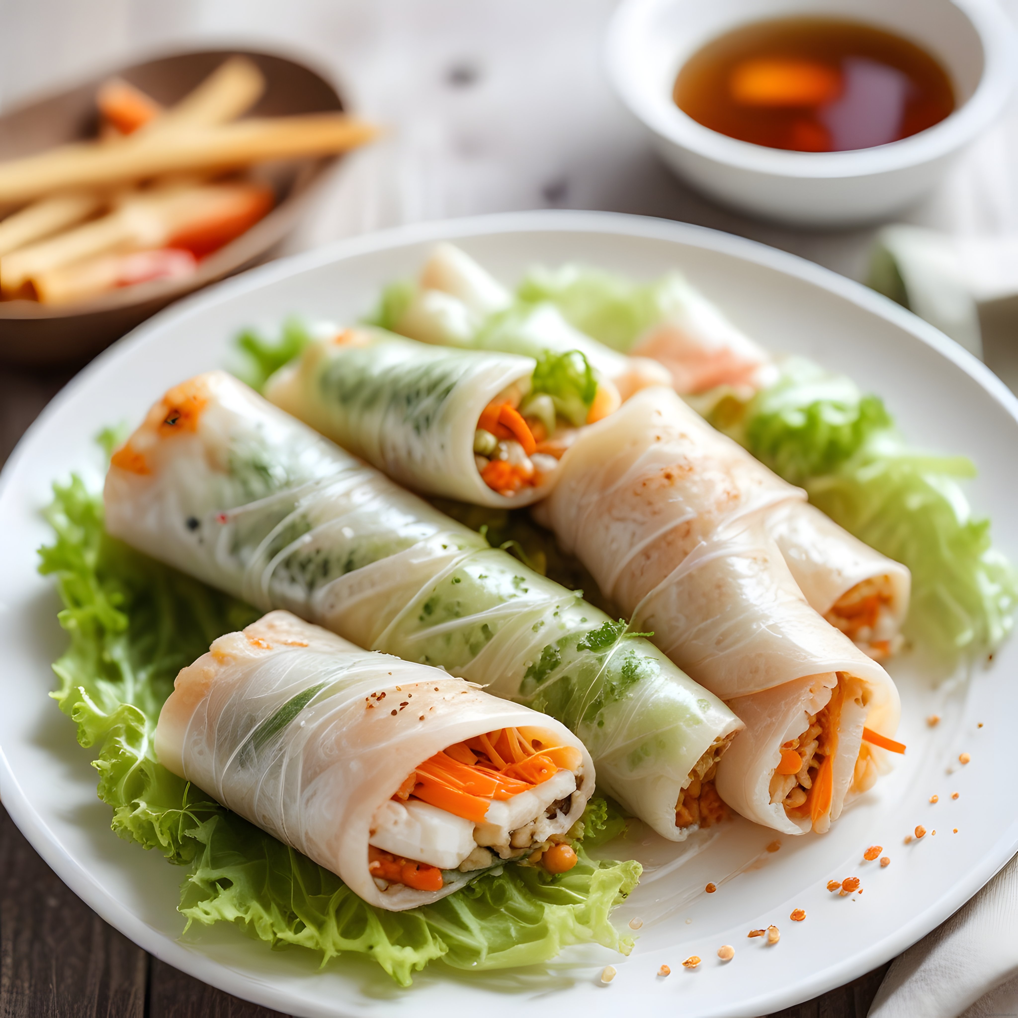 Vietnam bahar ruloları: Taze sebzeli ve karidesli şeffaf pirinç sarma