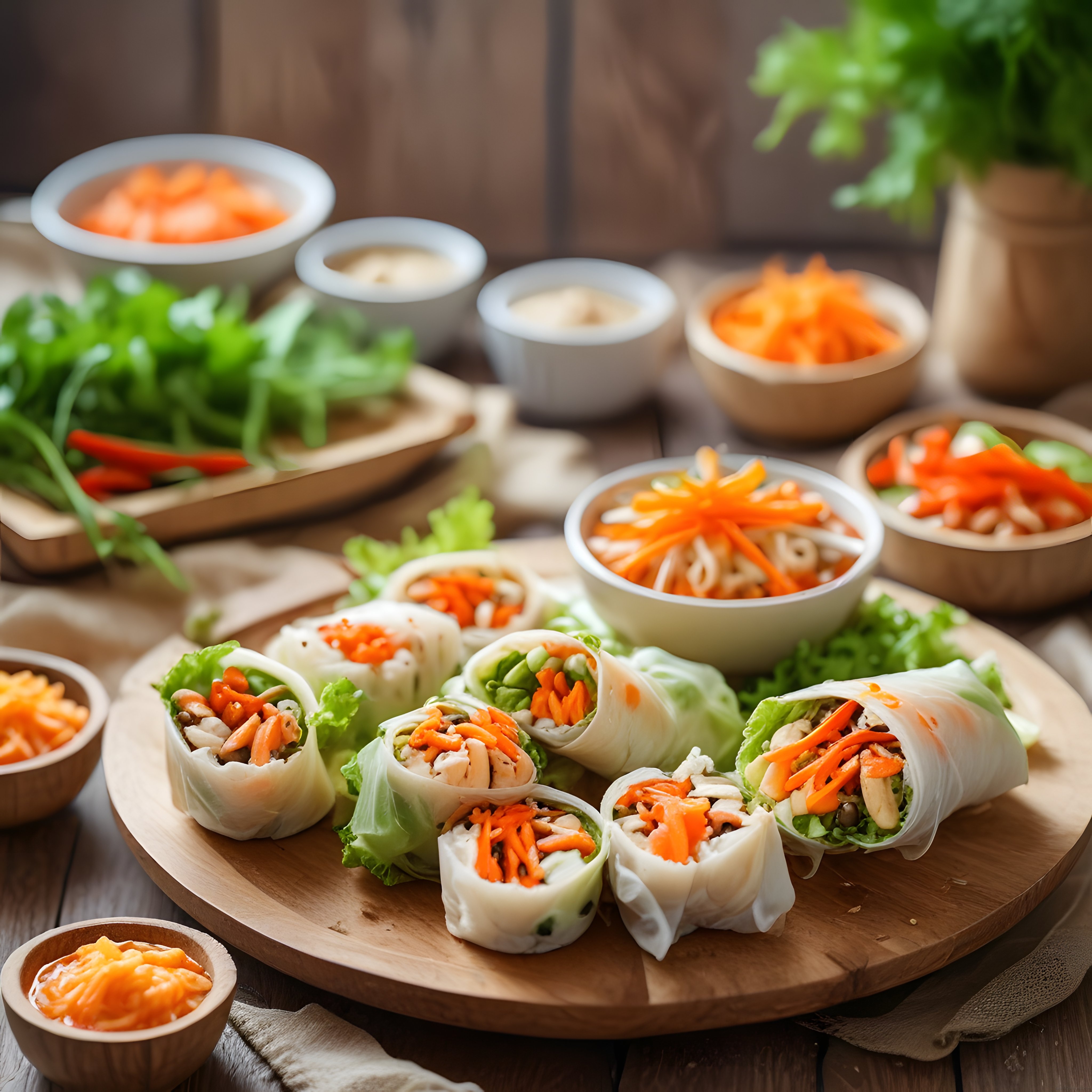 Vietnam Mutfağından Taze Sebzeli ve Tavuklu Yaprak Sarma Sunumu