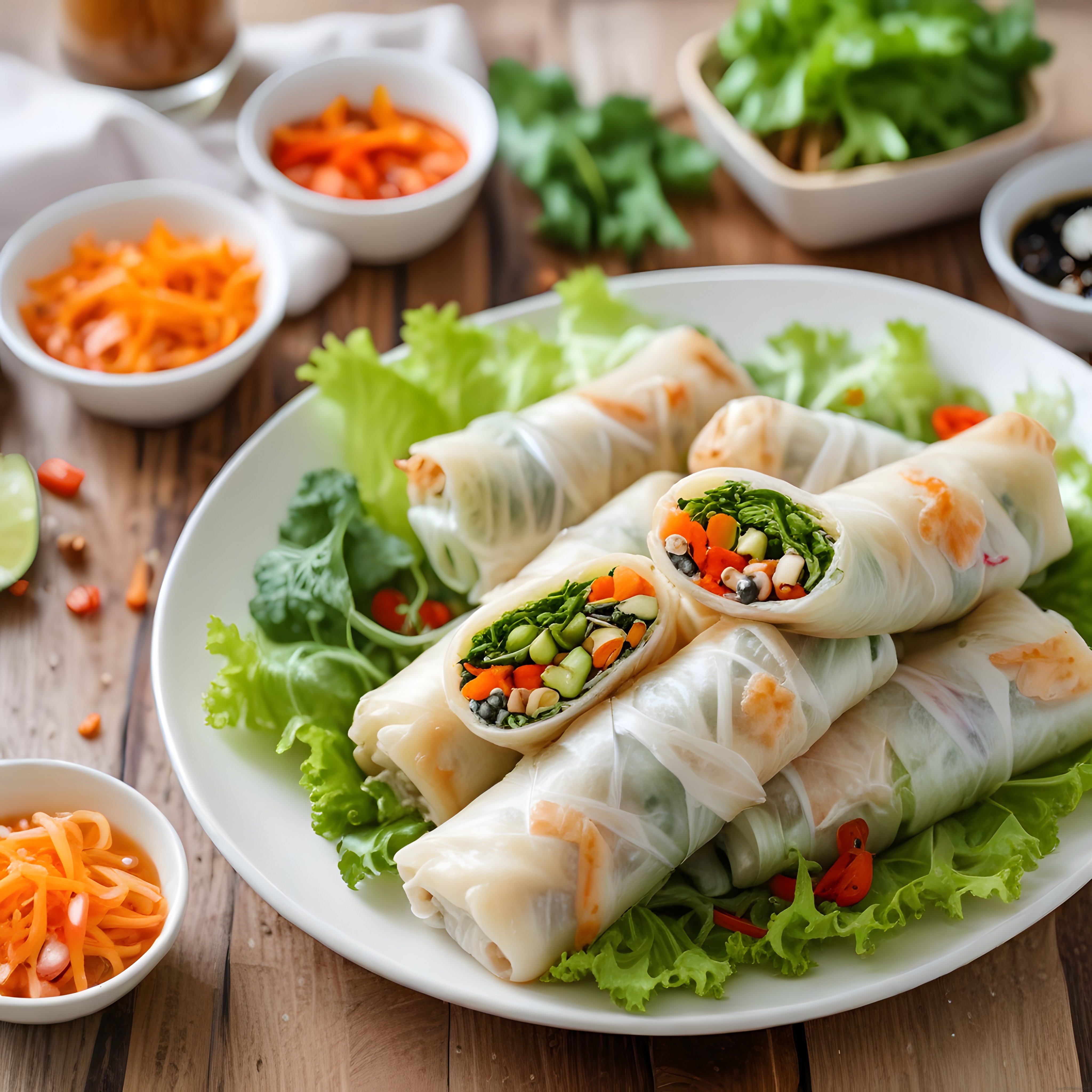 vietnam usulü taze bahar ruloları karidesli ve sebzeli sağlıklı lezzet