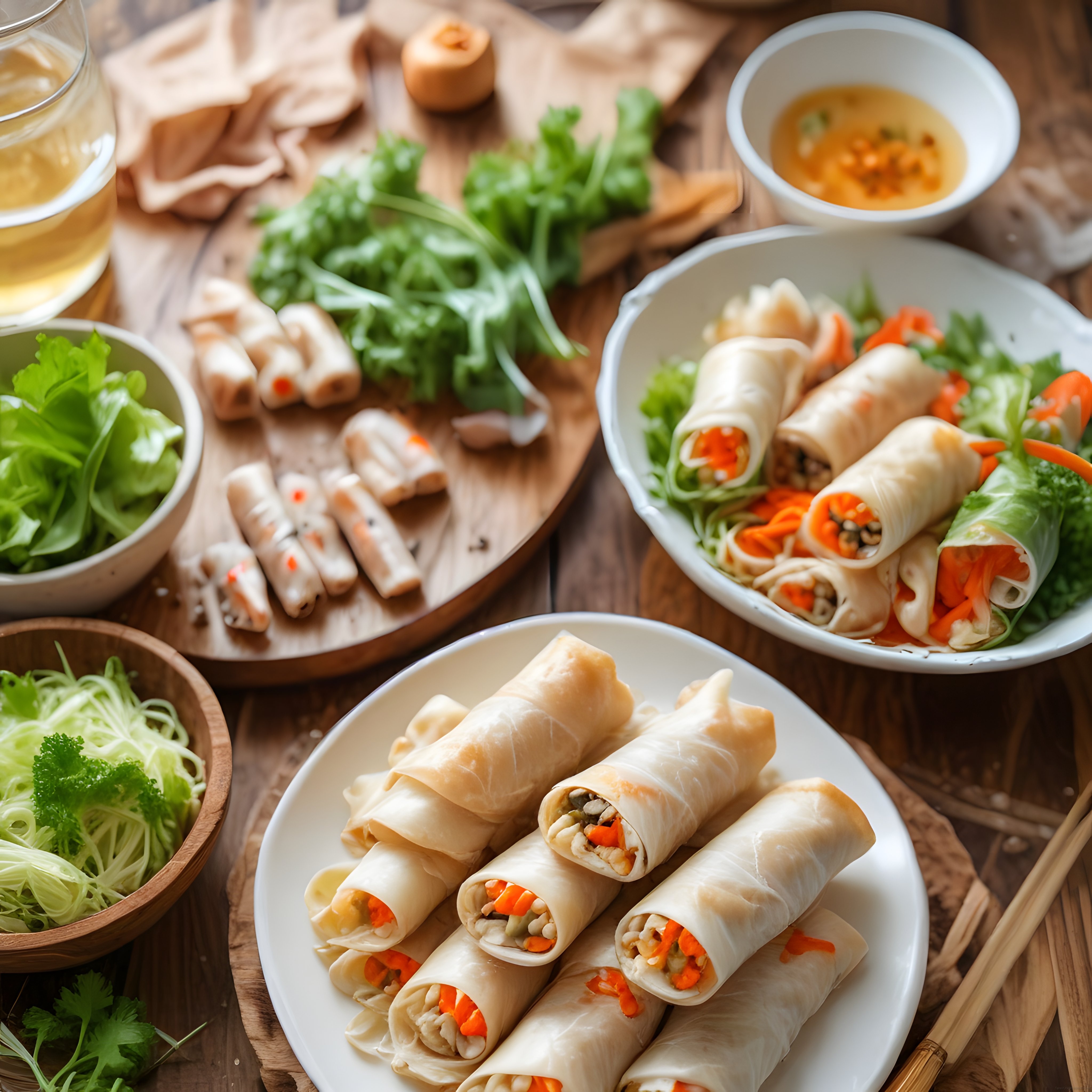 Vietnam Usulü Taze Sebzeli Rulo ve Çıtır Böreklerle Asya Sofrası