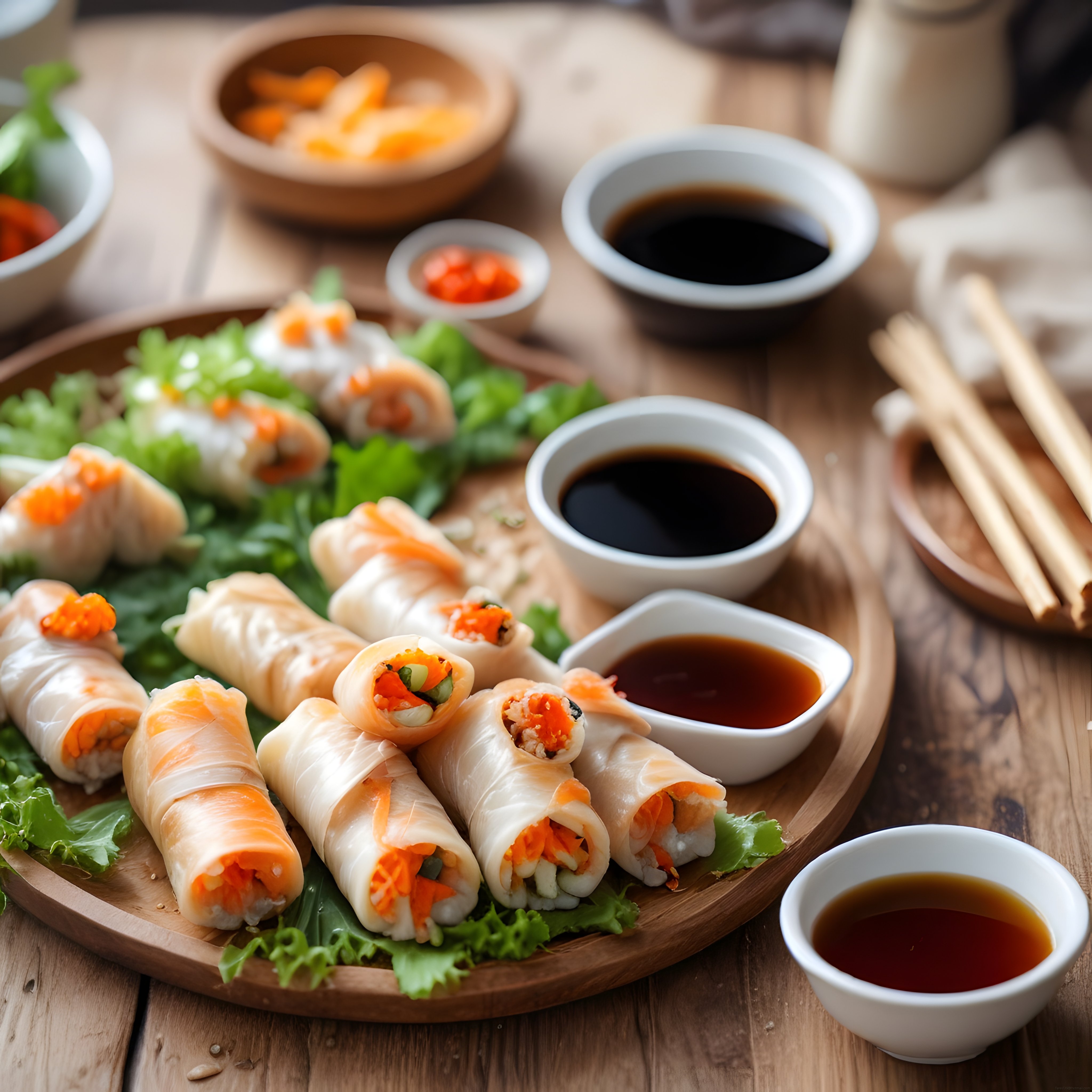 Vietnam Usulü Taze Sebzeli Yaprak Sarması: Sağlıklı Spring Roll ve Sos Sunumu