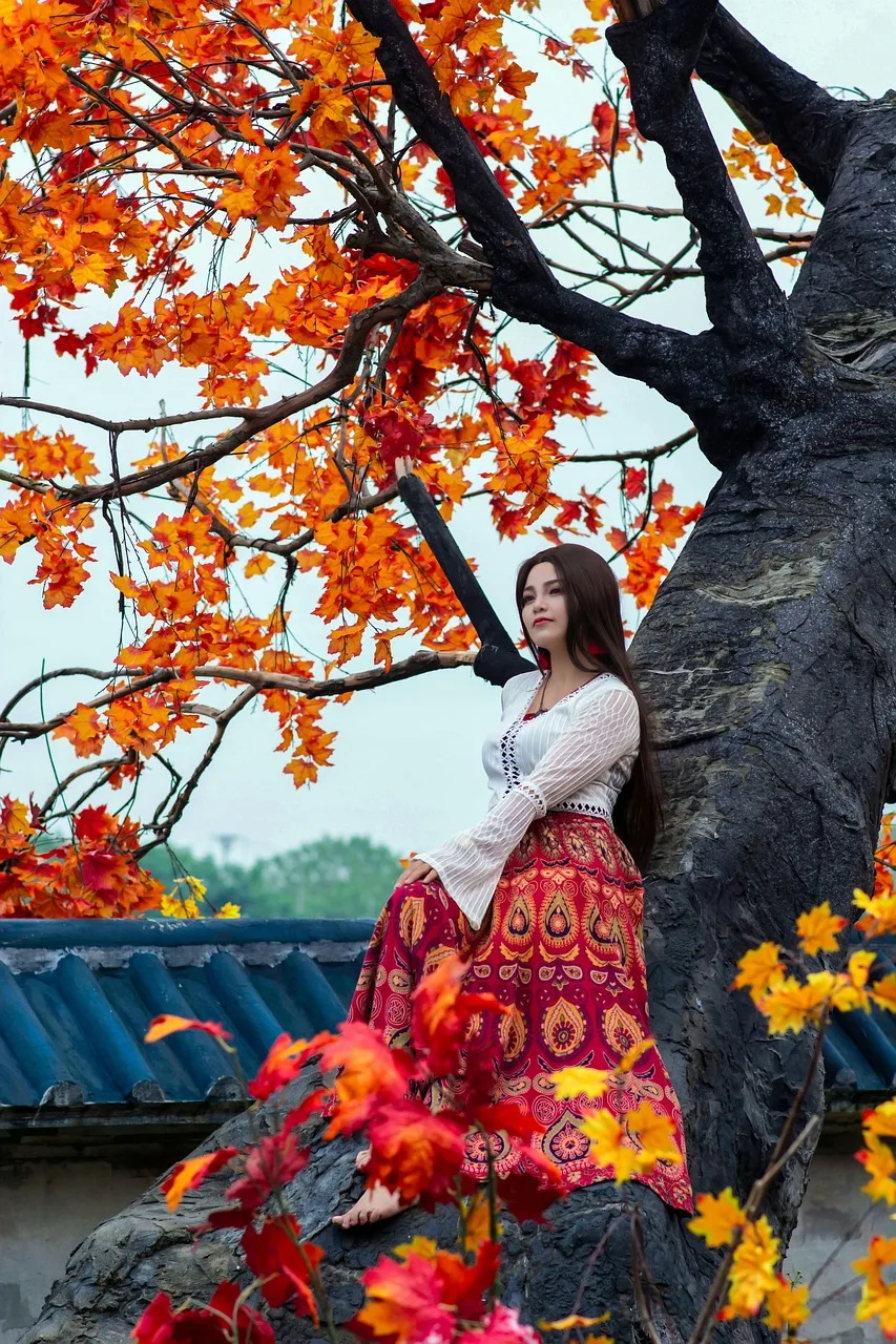 Vietnamlı kız sonbahar portresi şık model güzellik