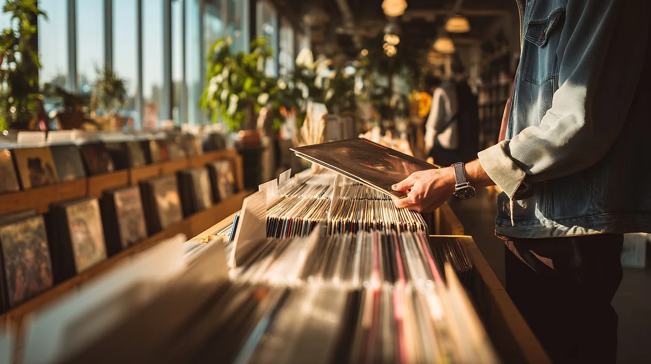 Vinil dükkanı içi albüm sergisi - retro koleksiyon