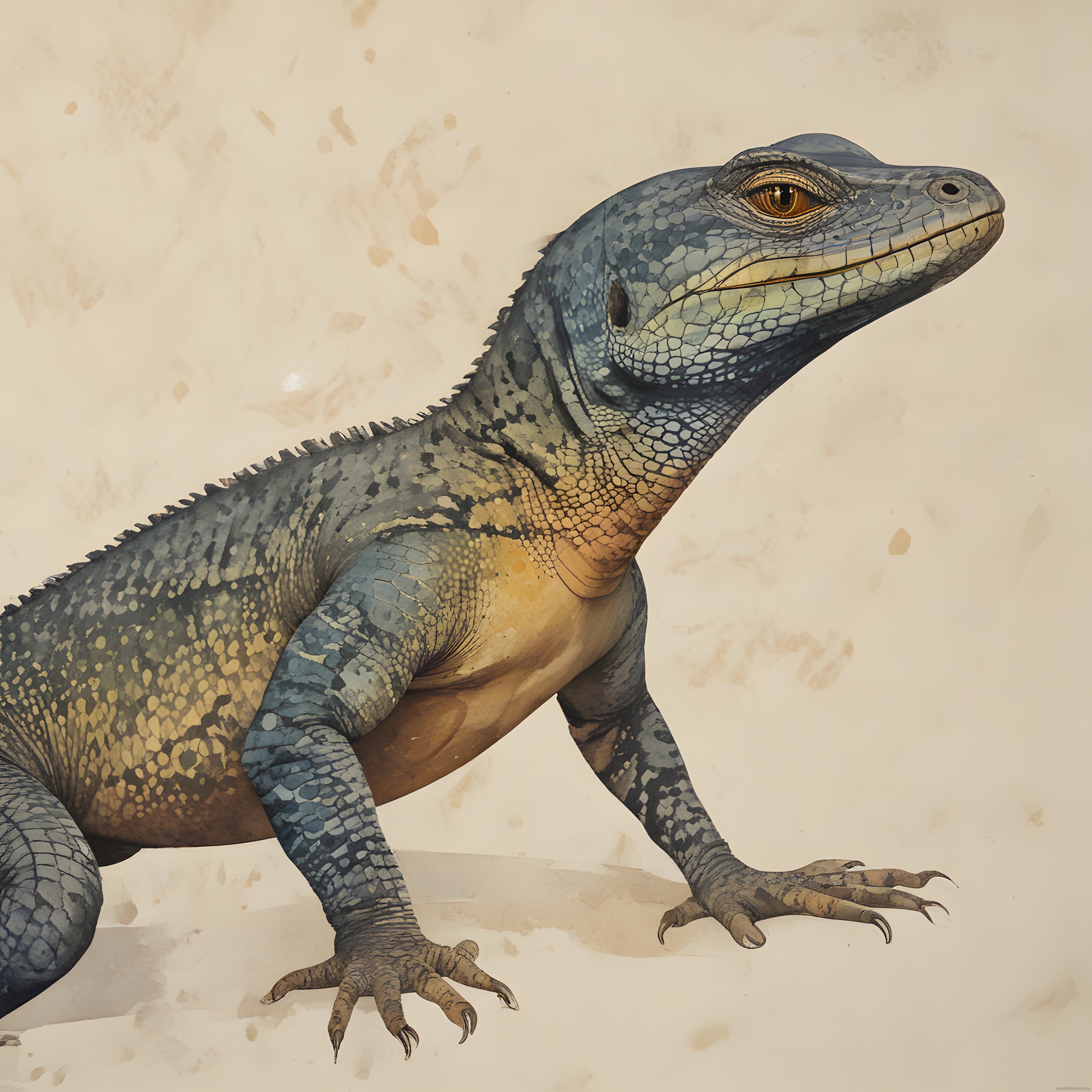 Vintage Bilimsel Çizim Havasında Mavi Yeşil Tonlarda İguana Portresi Vintage Bilimsel Çizim Havasında Mavi Yeşil Tonlarda İguana Portresi