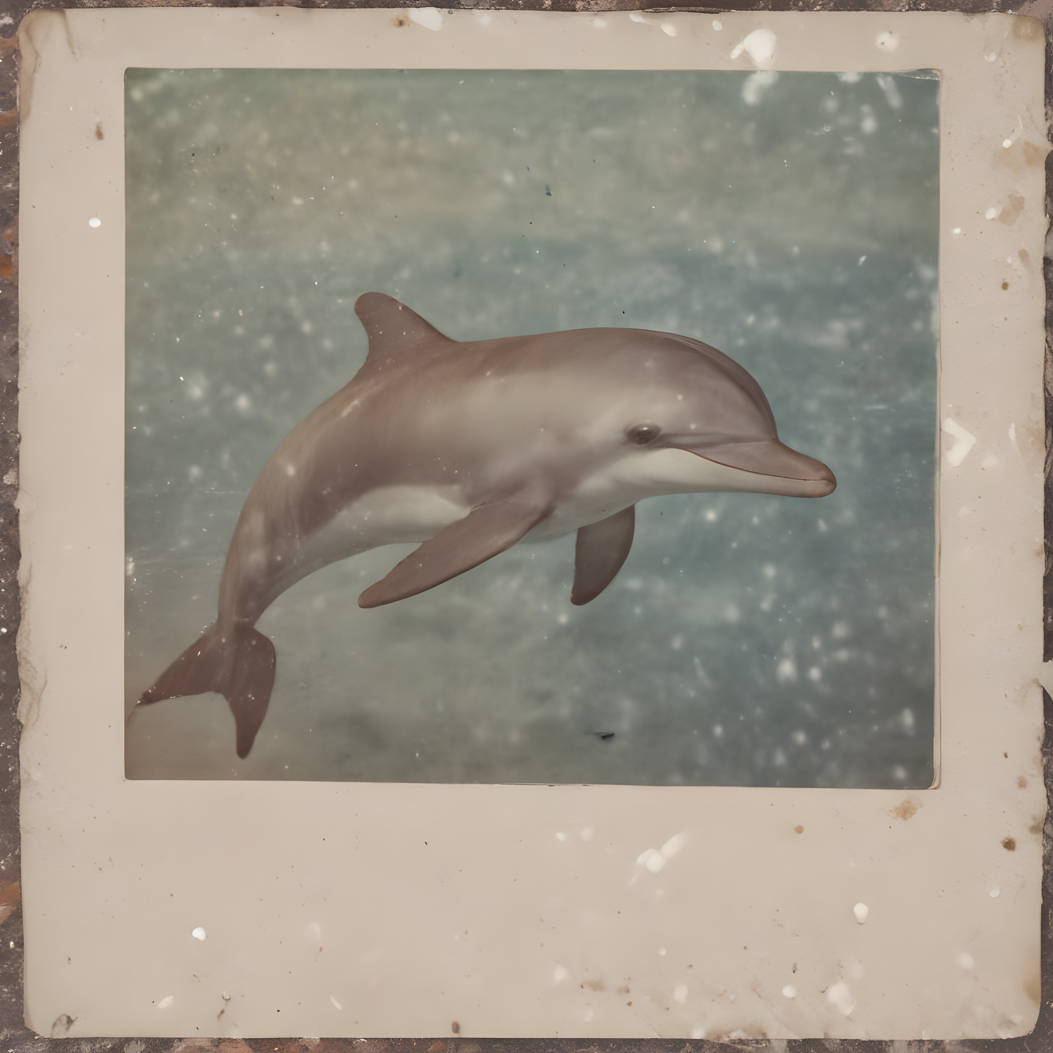 Vintage Polaroid Çerçevesinde Mavi Suların Arasından Yüzen Neşeli Bir Yunus