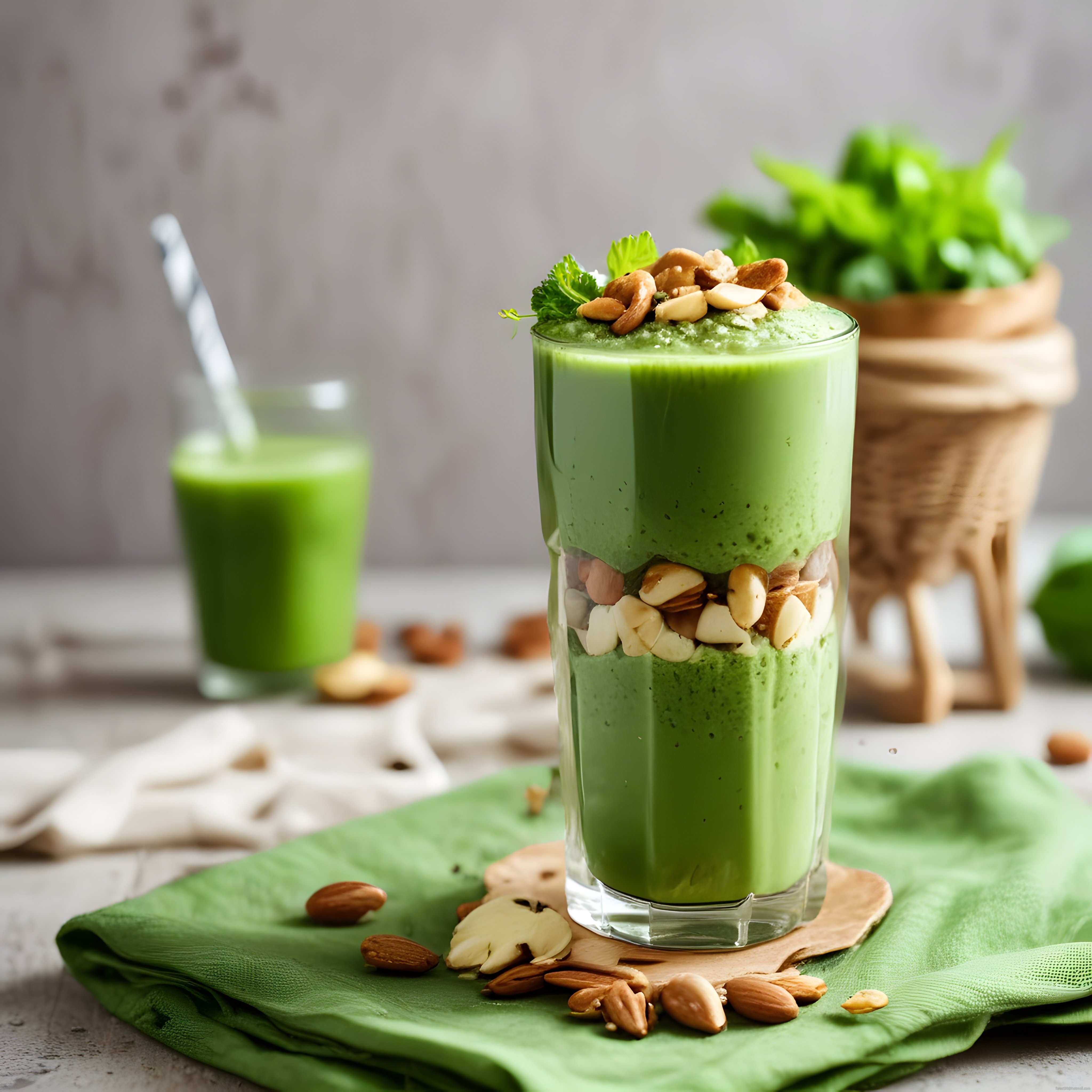 Vitamin Deposu Yeşil Smoothie: Badem ve Kaju ile Besleyici Detoks İçeceği Tarifi