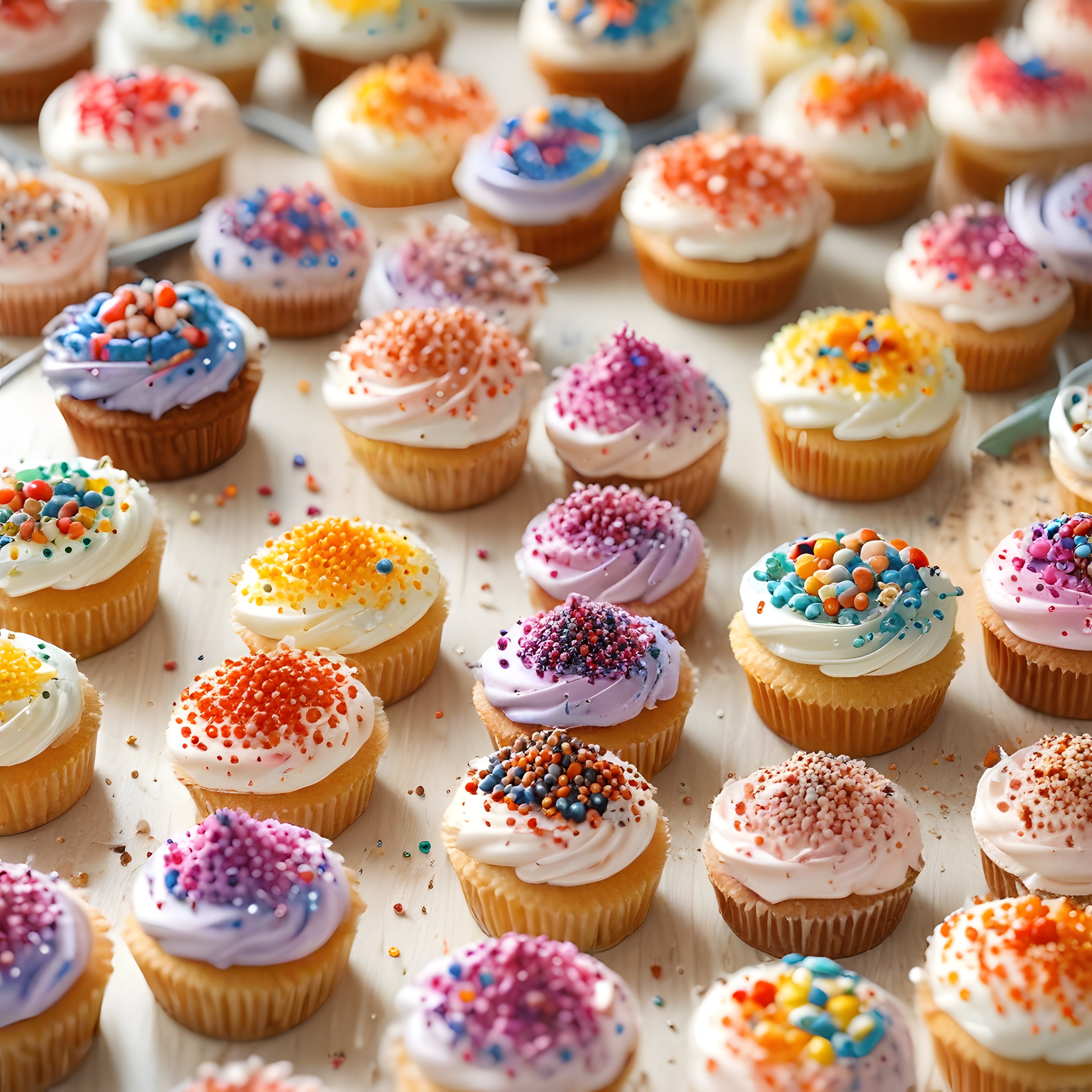 Vitrin Gibi Rengarenk: Krema ve Renkli Şekerlemeli Cupcake Şöleni