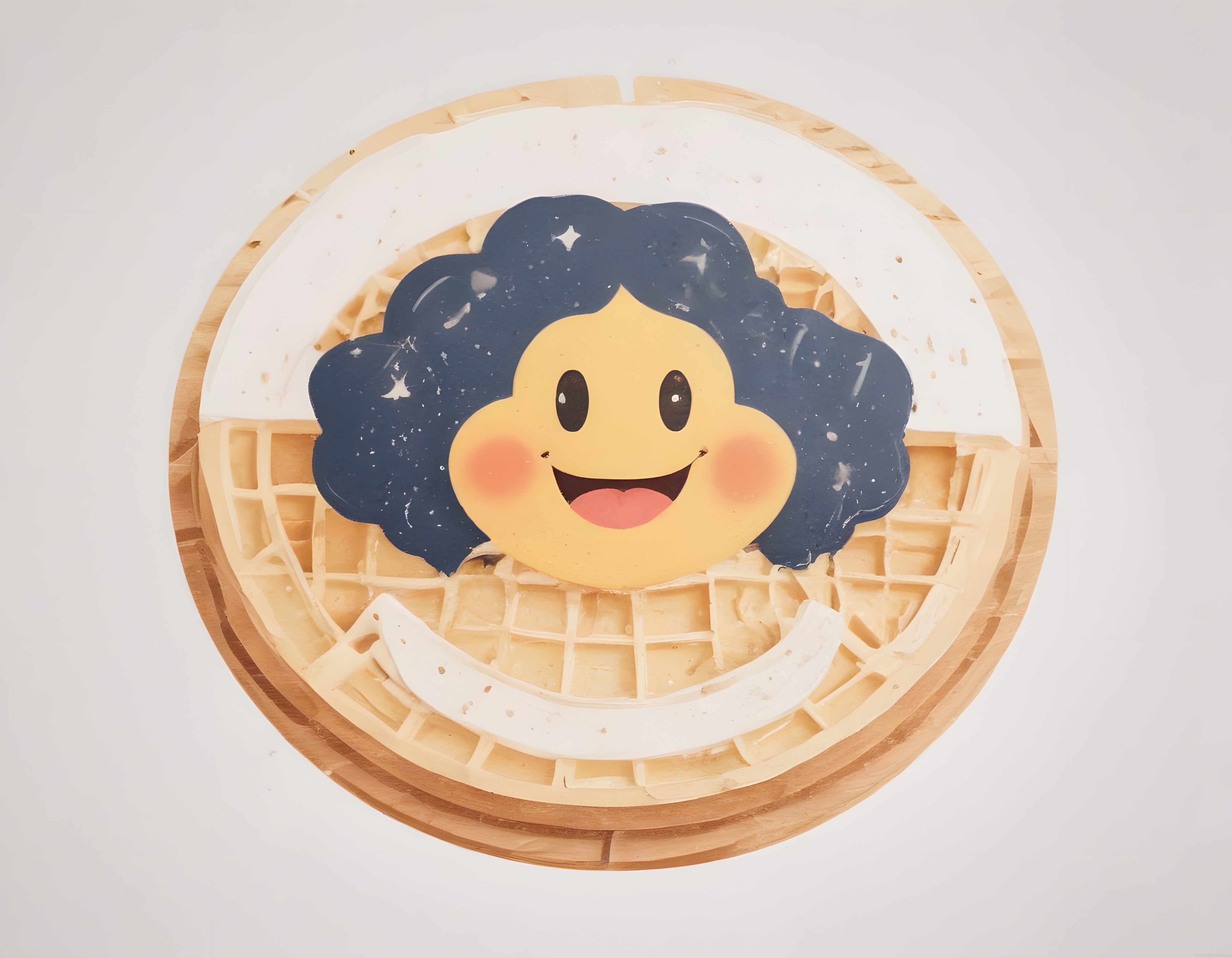 waffle desenli tabakta sevimli karikatür yüzlü yaratıcı el sanatı çalışması