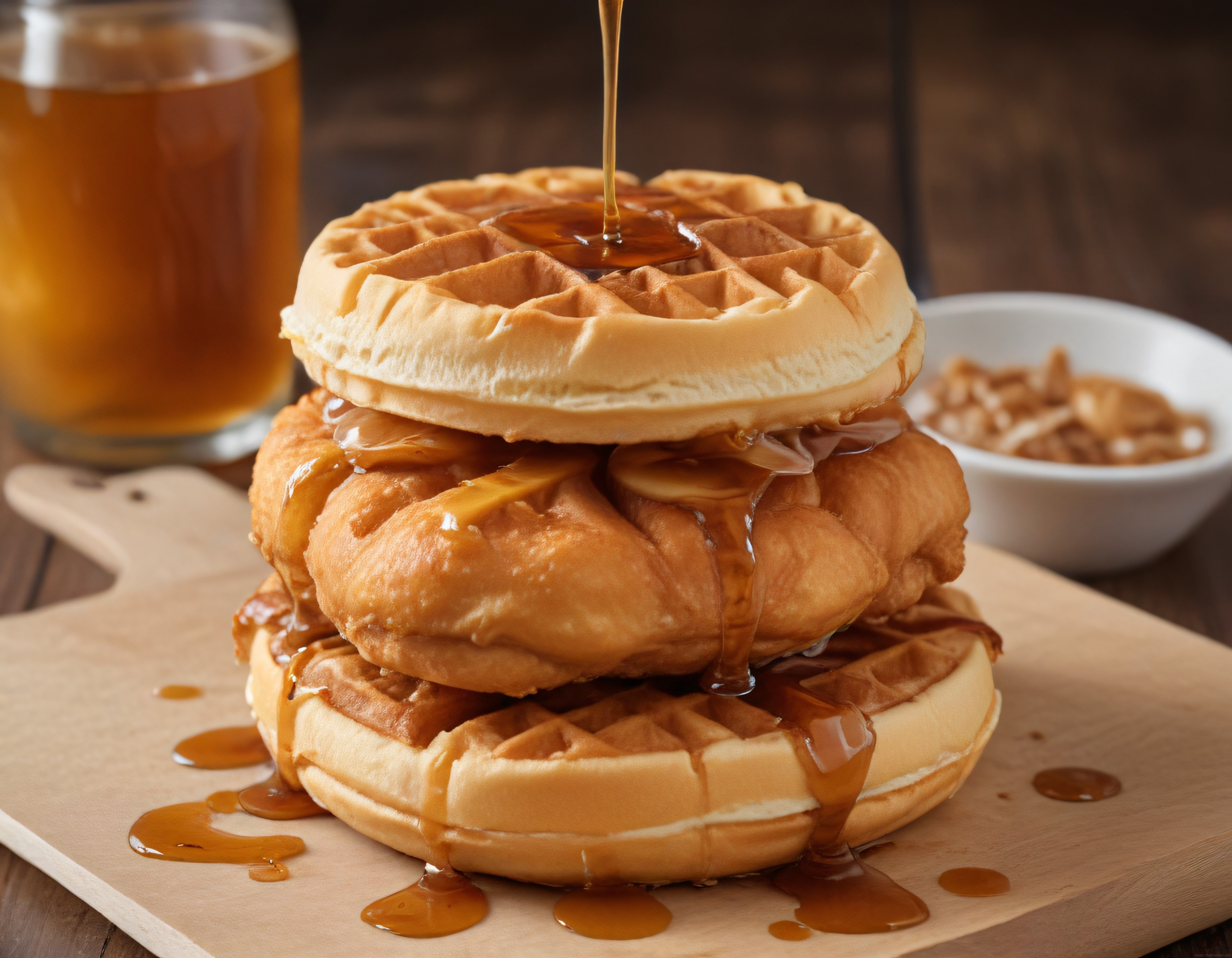 Waffle Kulesinin Üzerine Şurup Dökülürken Çekilmiş Nefis Kahvaltı Görseli