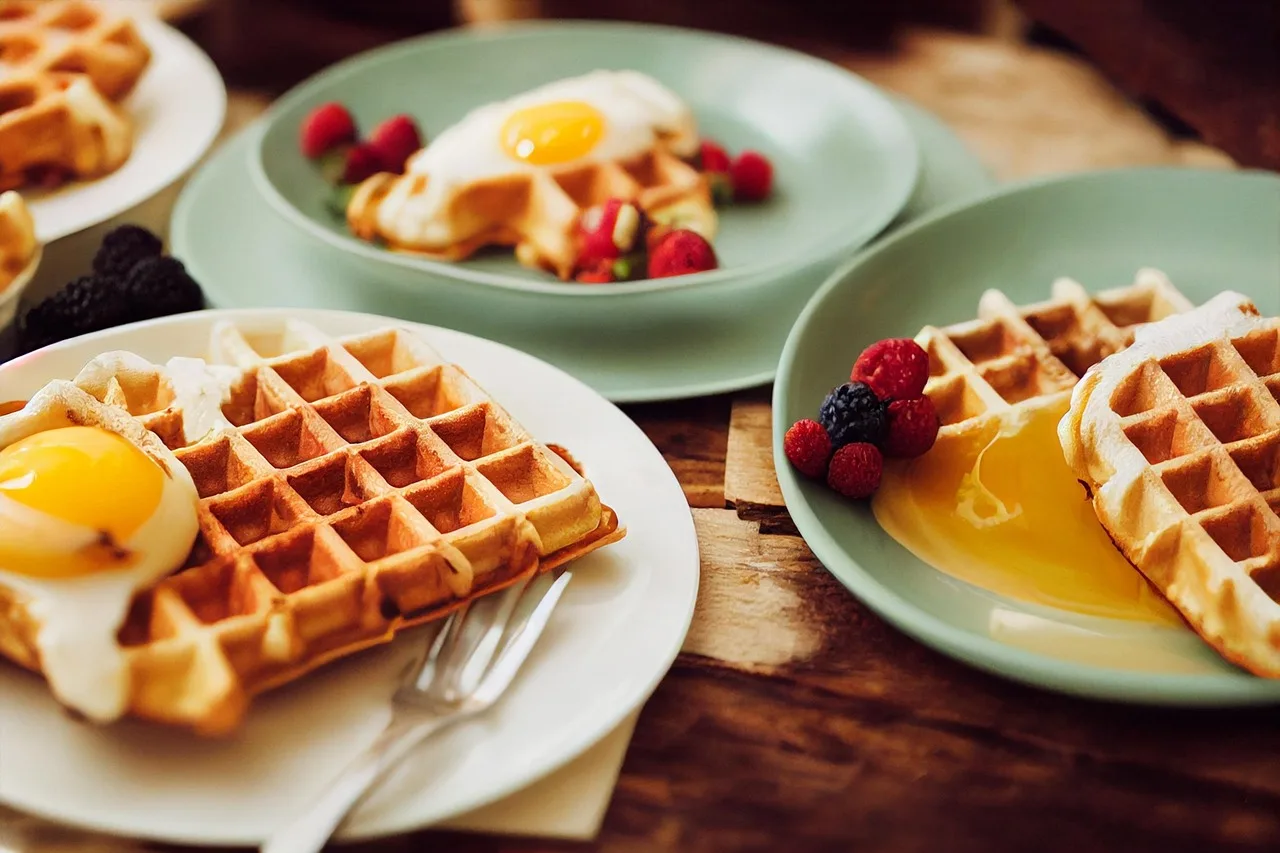 Waffle ve taze meyvelerle kahvaltı tabağı