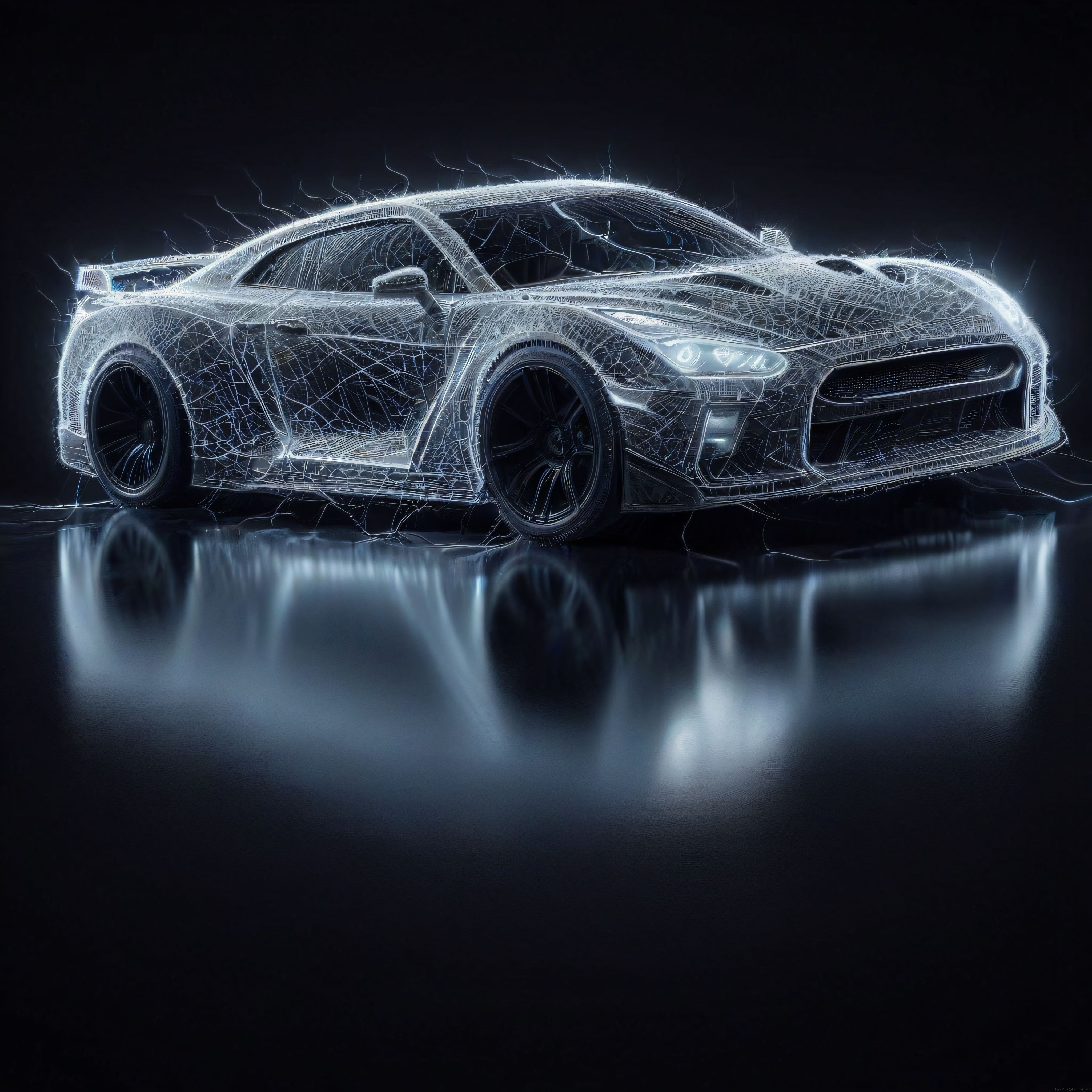 Wireframe Işık Hattıyla Tasarlanmış Geleceğin Lüks Spor Otomobili
