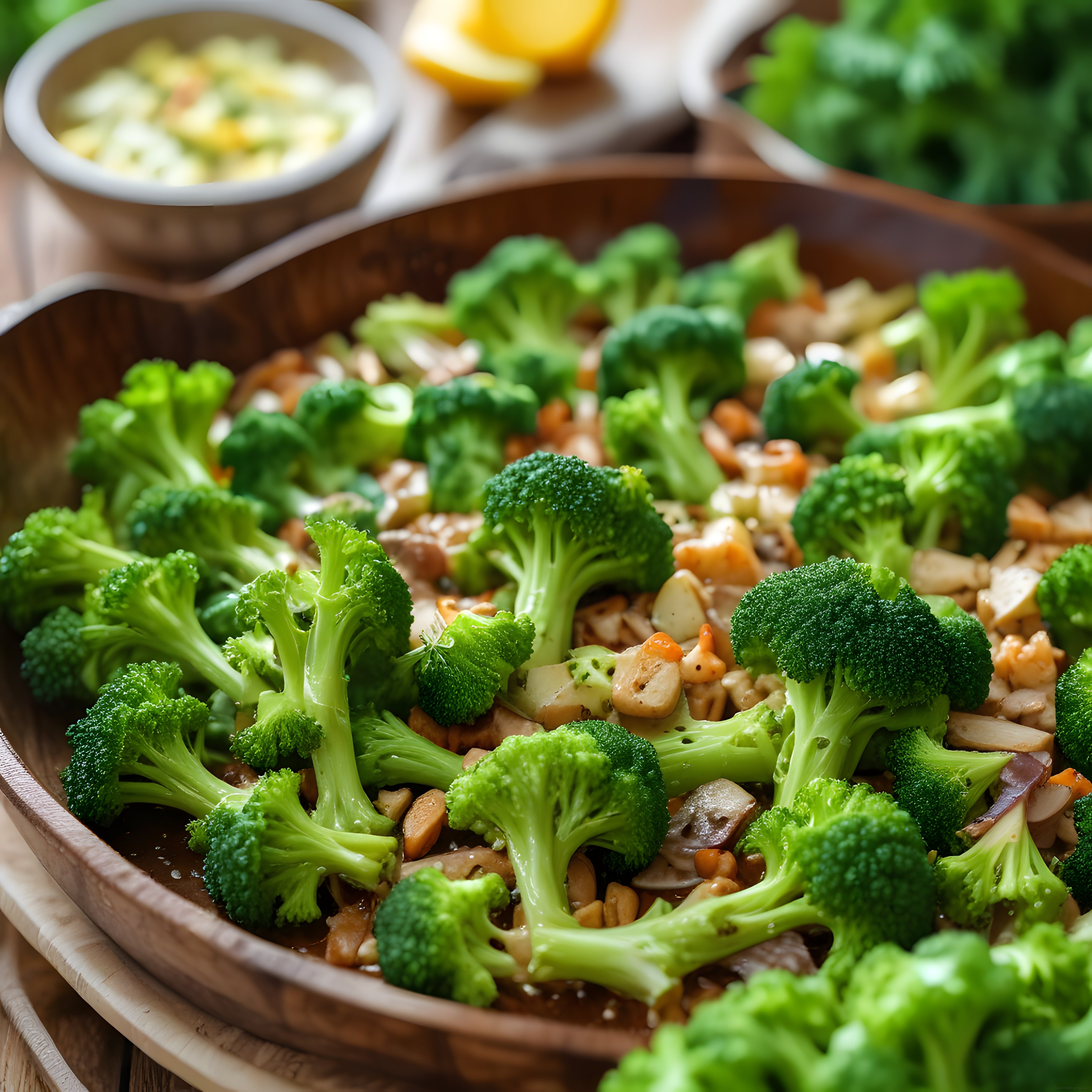 Wokta Sote Brokoli Mantar ve Bademli Sağlıklı Vegan Akşam Yemeği