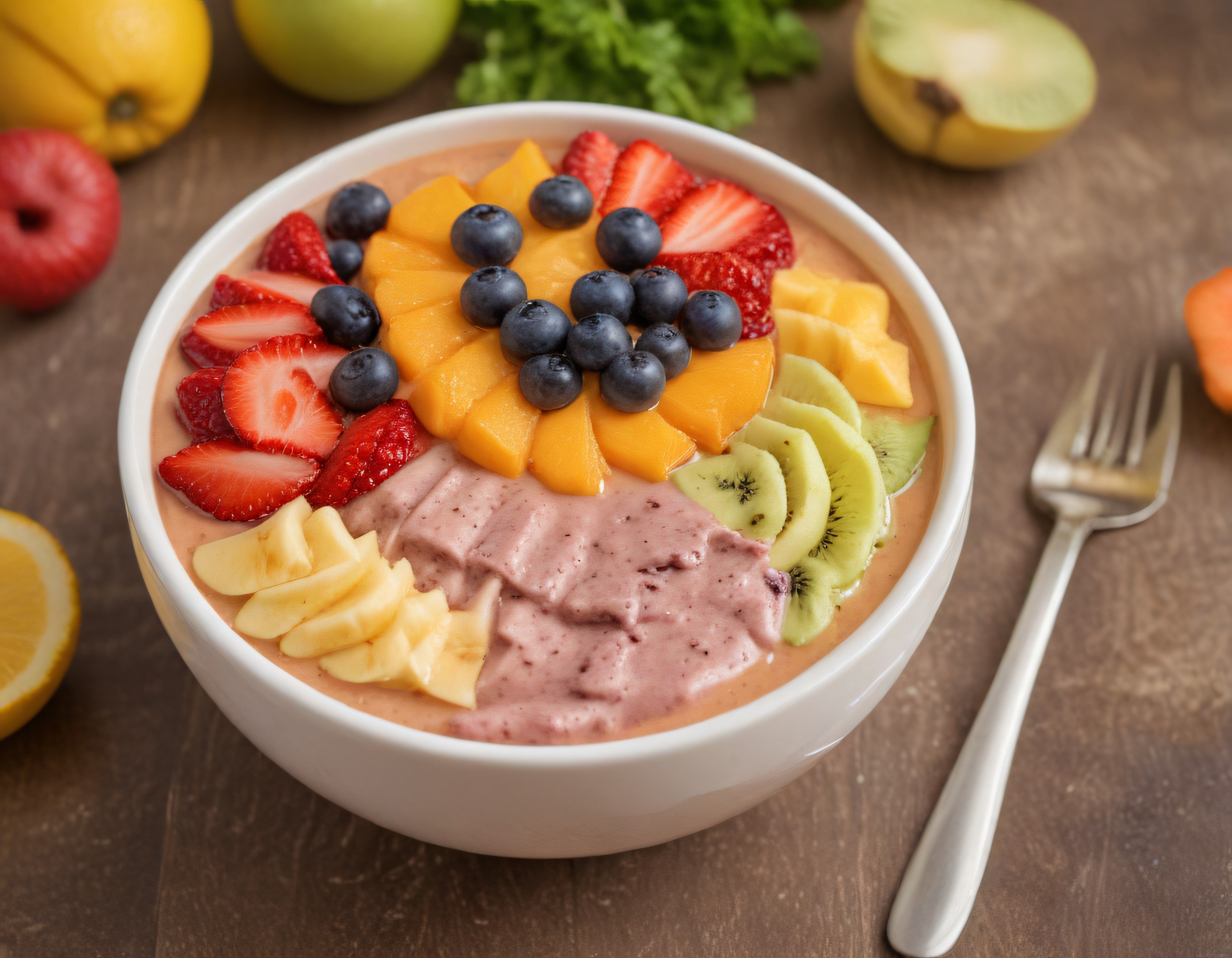 Yaban Mersini Çilek ve Kivili Ev Yapımı Sağlıklı Smoothie Bowl