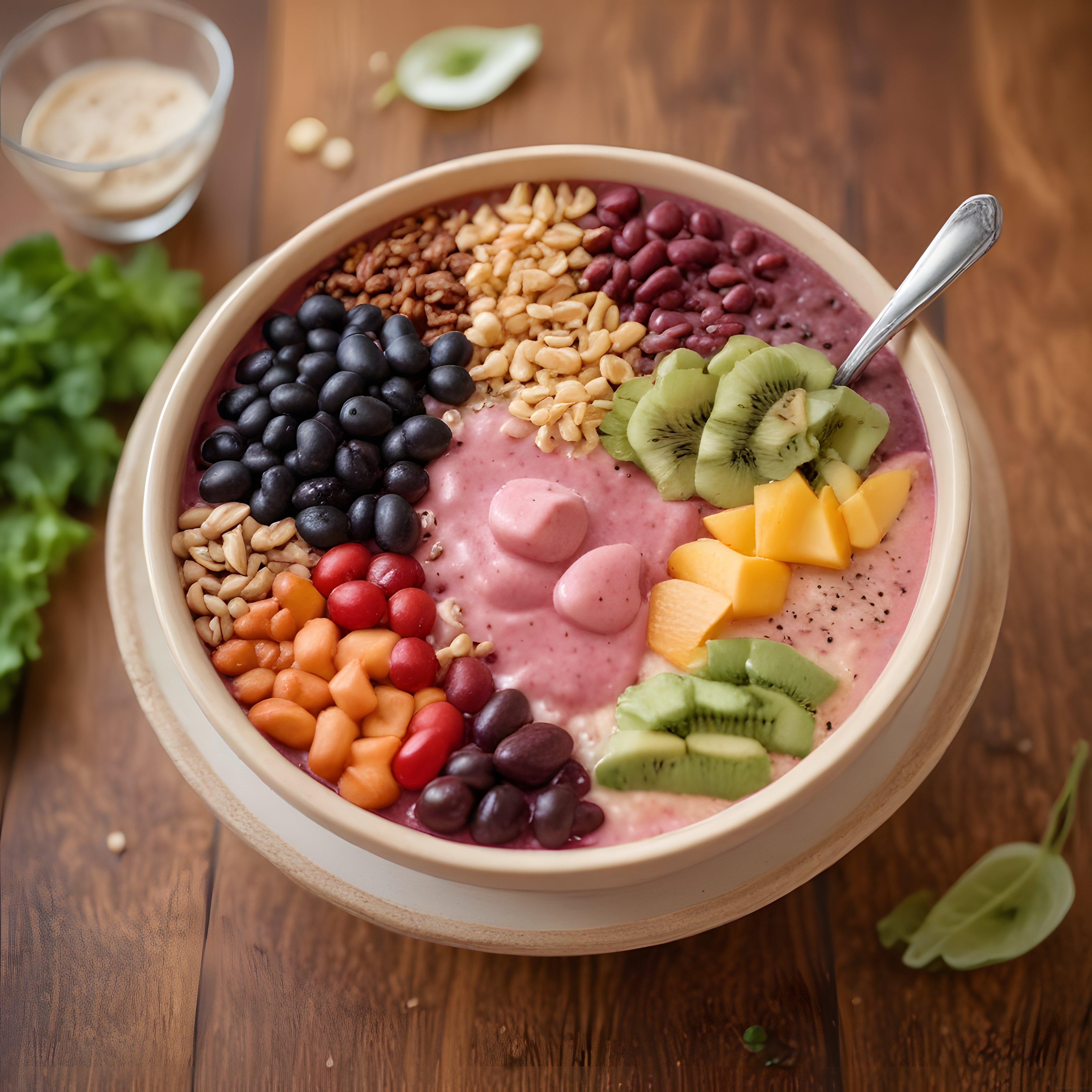 Yaban Mersini, Kivi ve Mango ile Süslenmiş Besleyici Smoothie Bowl