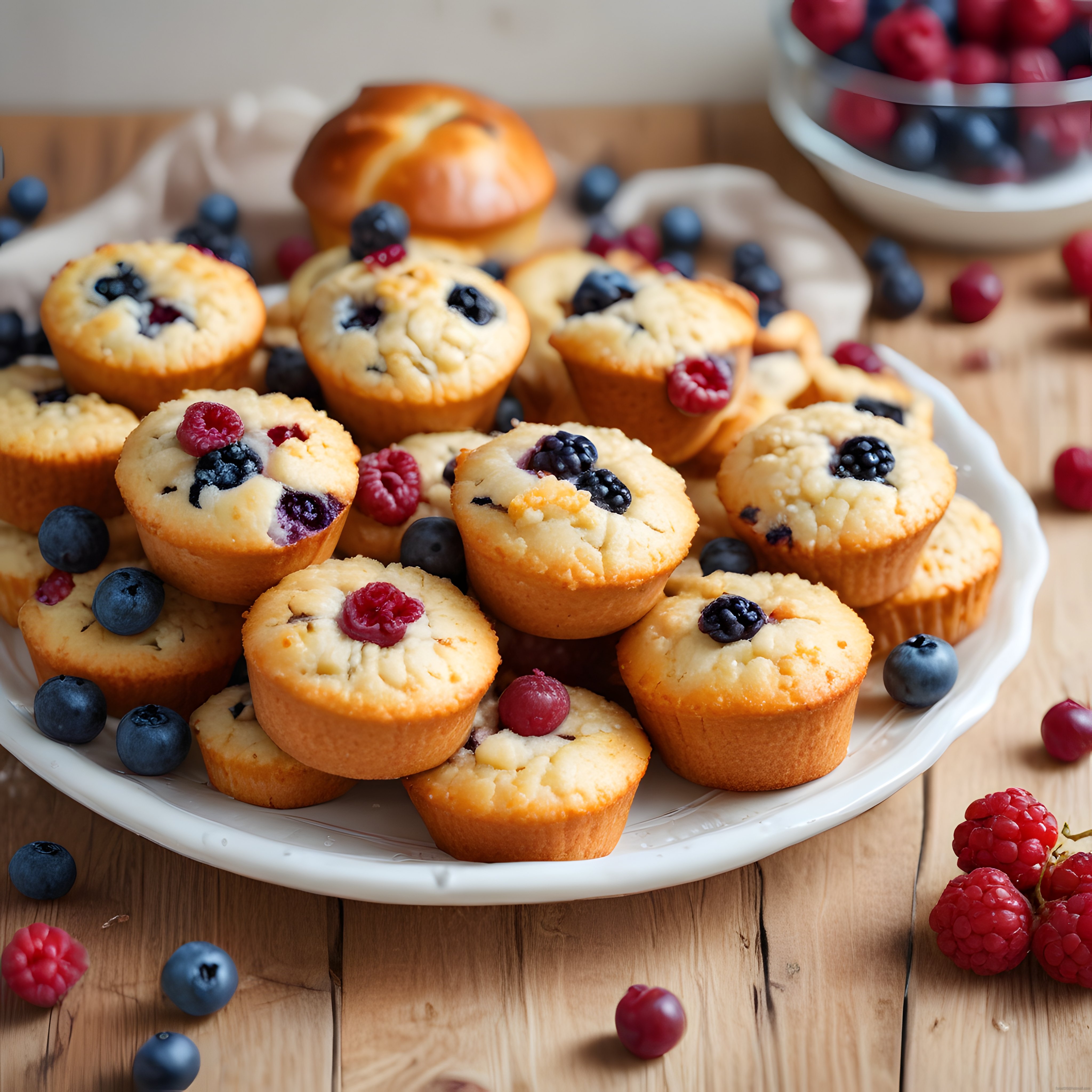 Yaban Mersini ve Ahududu ile Süslenmiş Taze Ev Yapımı Muffinler