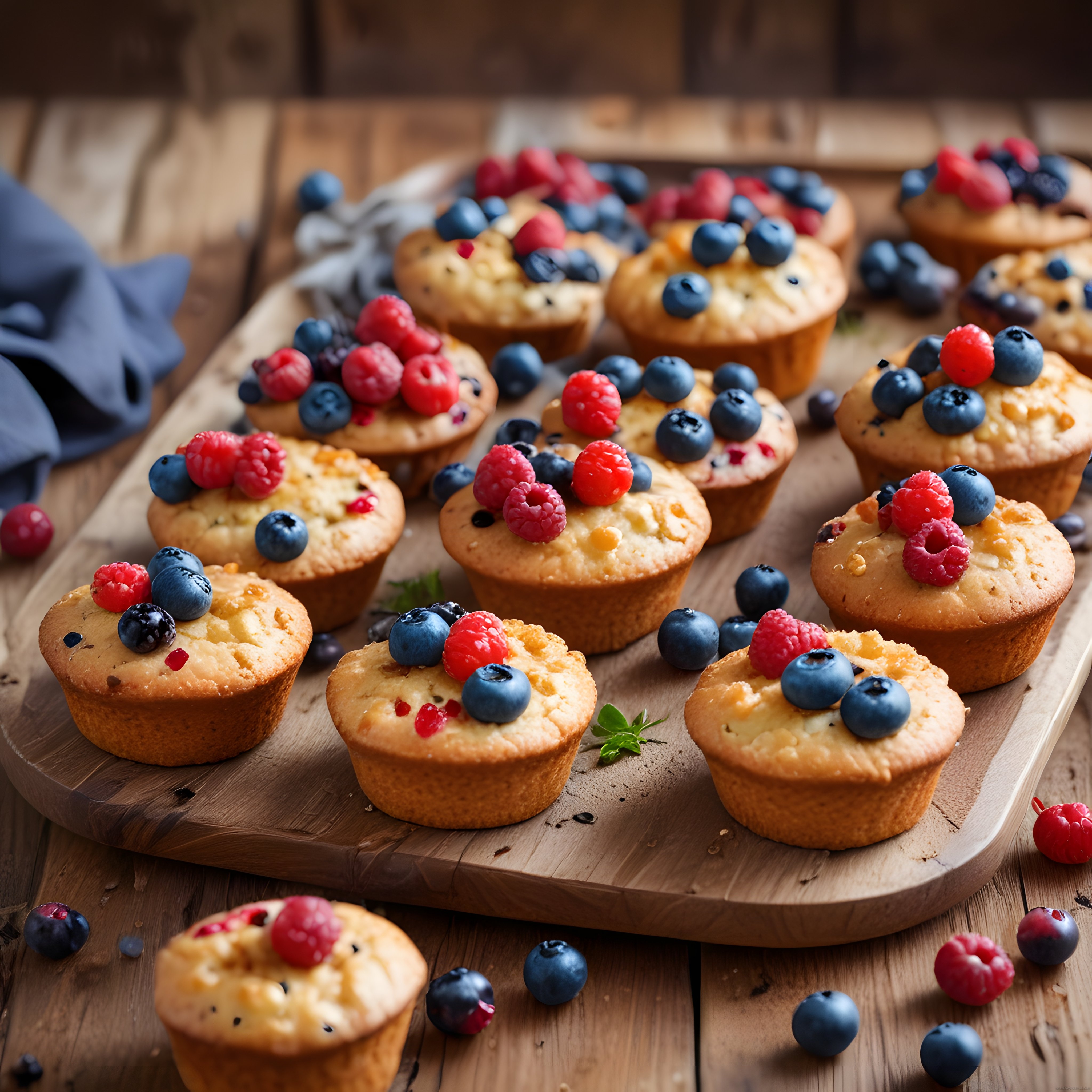 Yaban Mersini ve Ahududu Süslenmiş Taze Muffinler: Ev Yapımı Tatlı Tarif